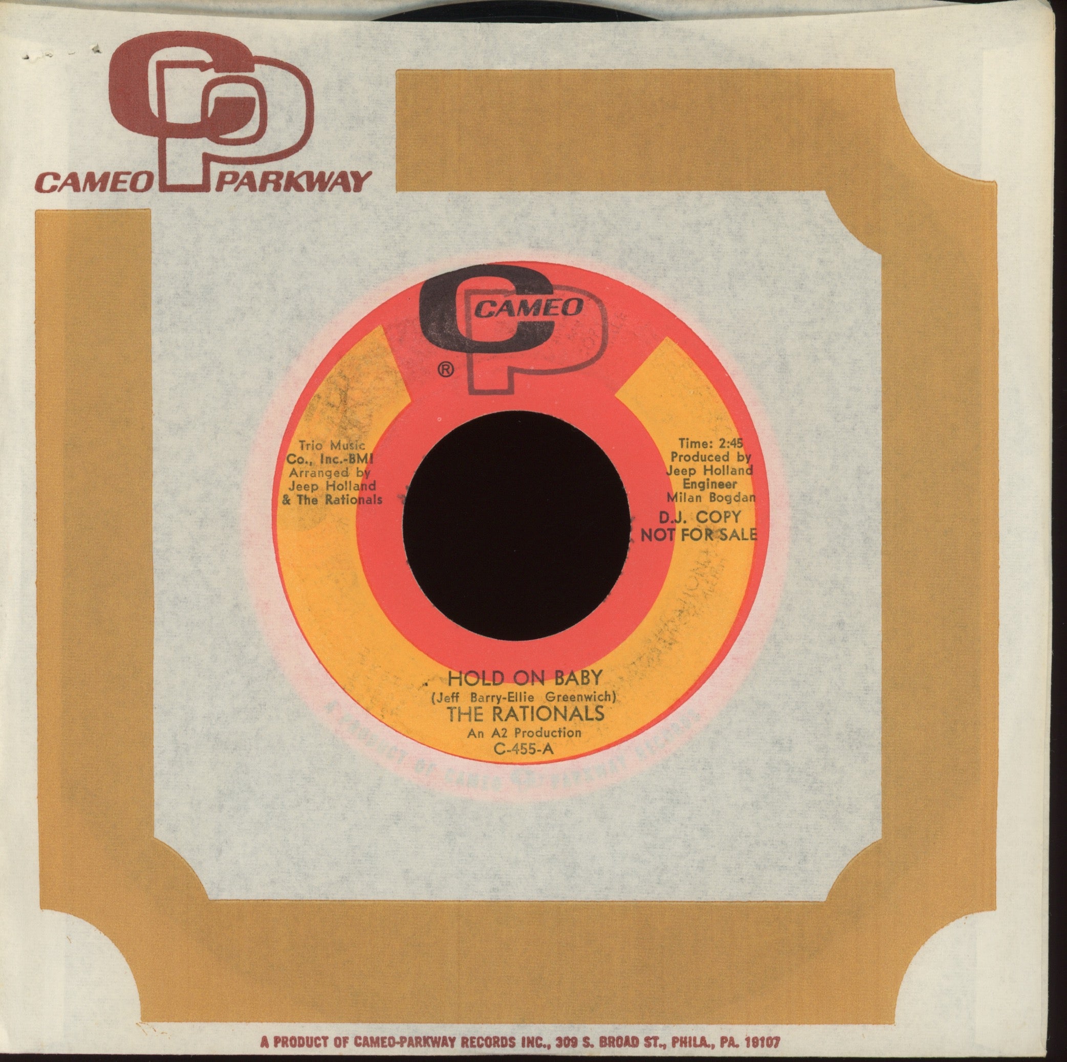 The Rationals - Hold On Baby on Cameo Parkway Promo Garage 45