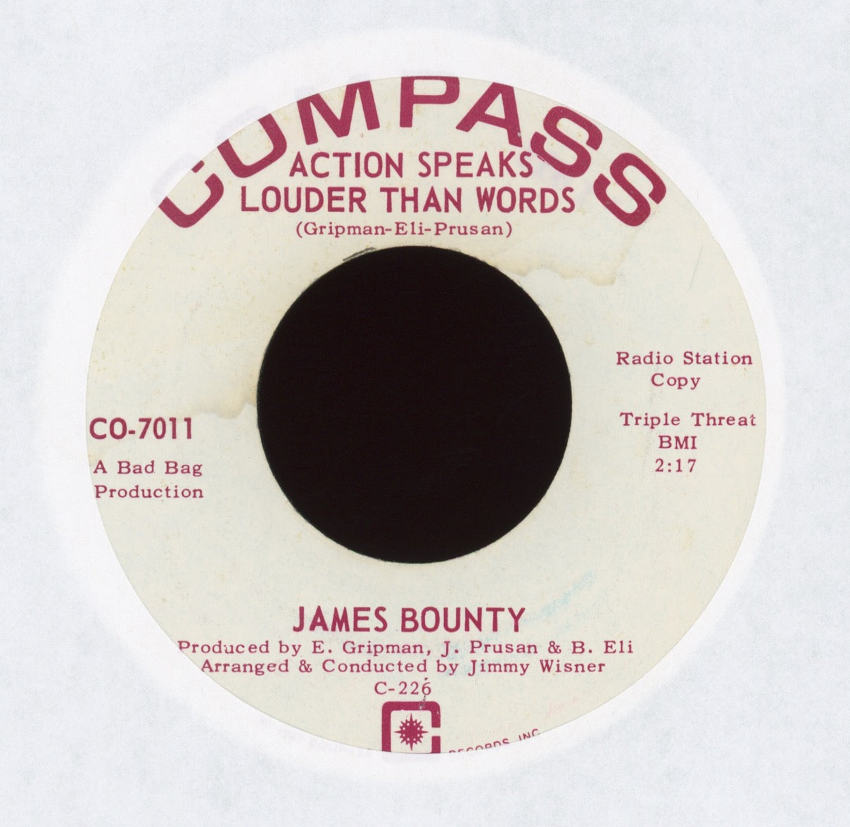 James Bounty - Action Speaks Louder Than Words on Compass Promo Northern Soul 45