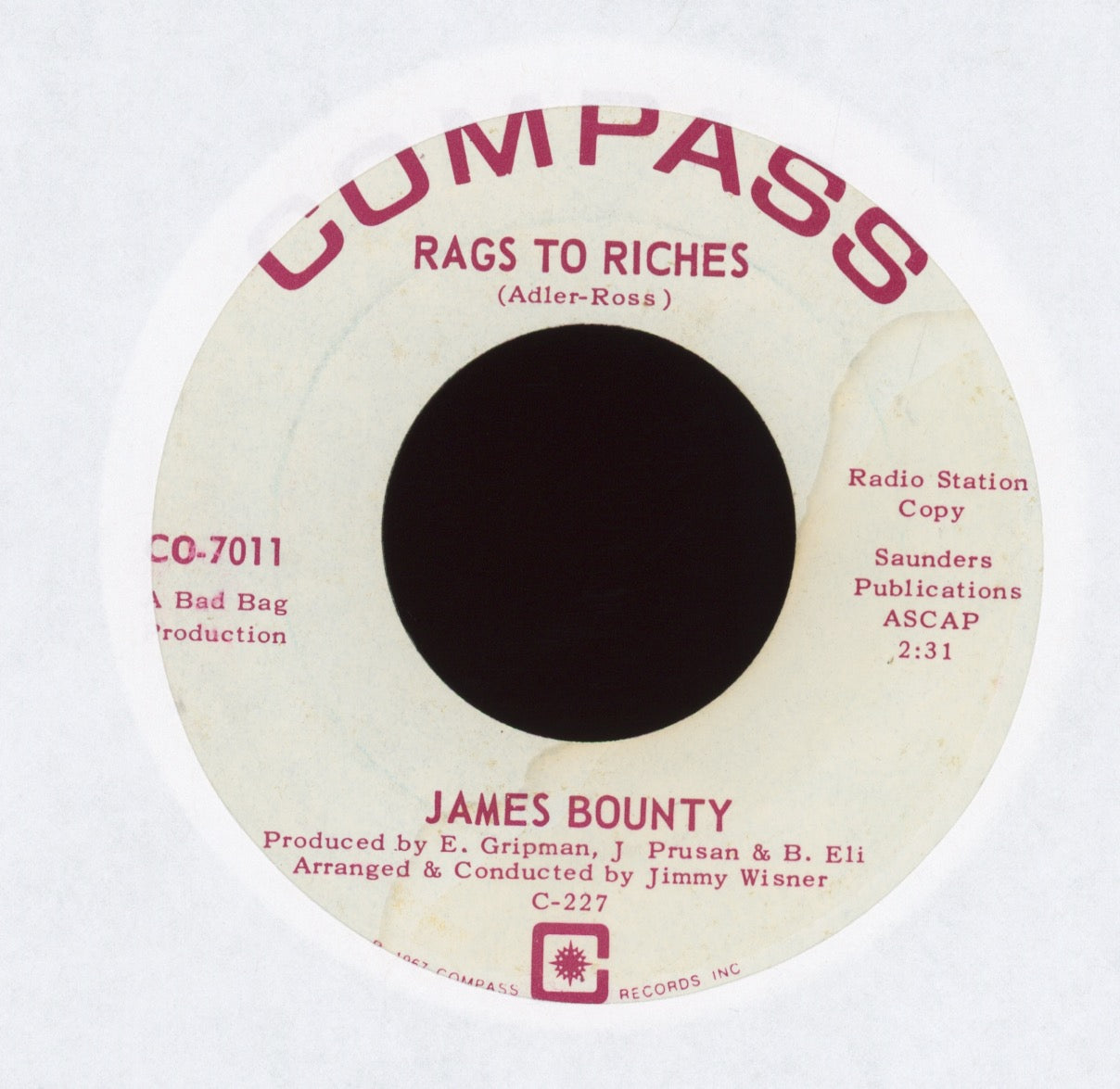 James Bounty - Action Speaks Louder Than Words on Compass Promo Northern Soul 45