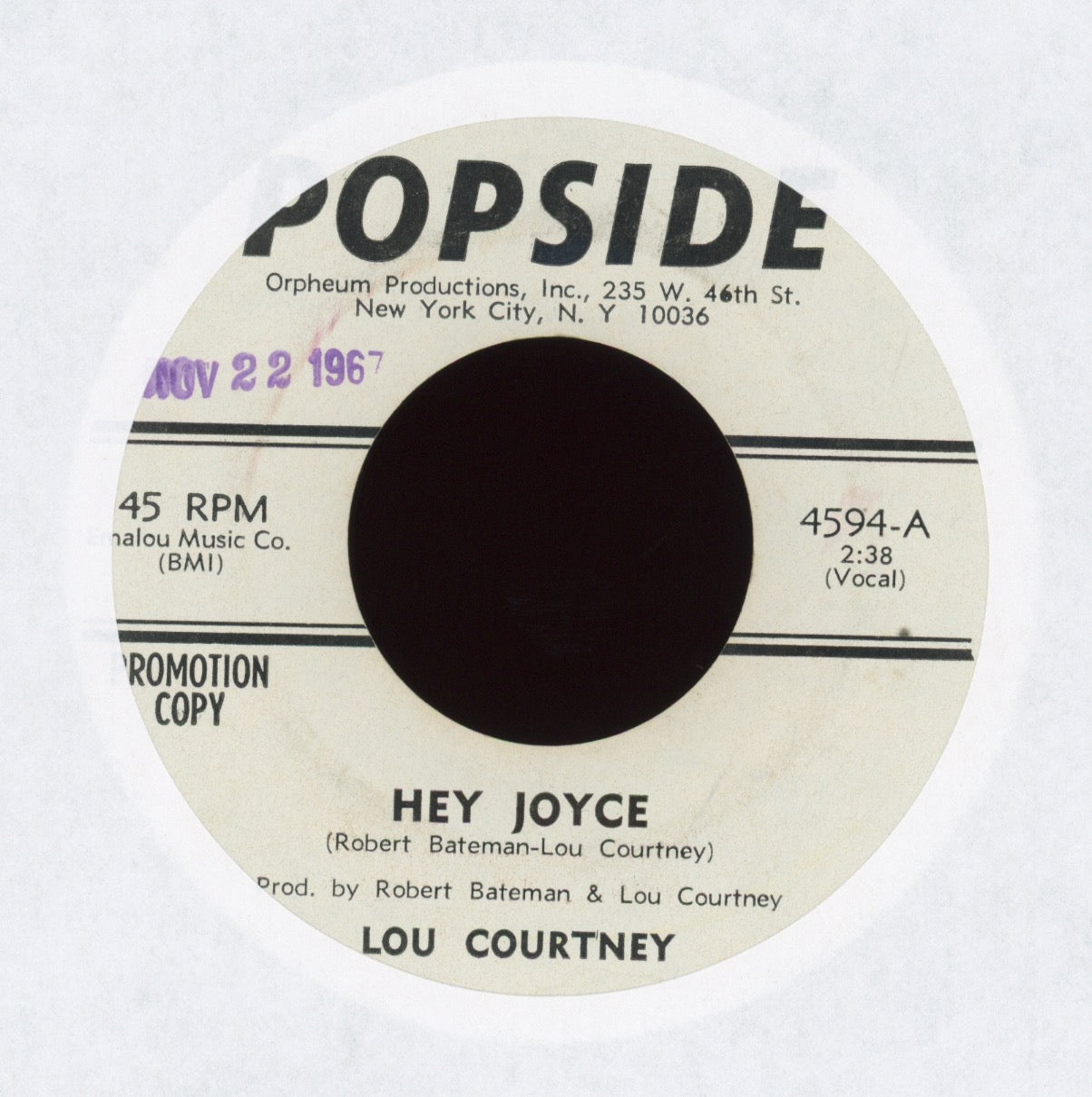 Lou Courtney - Hey Joyce on Popside Promo Funk 45