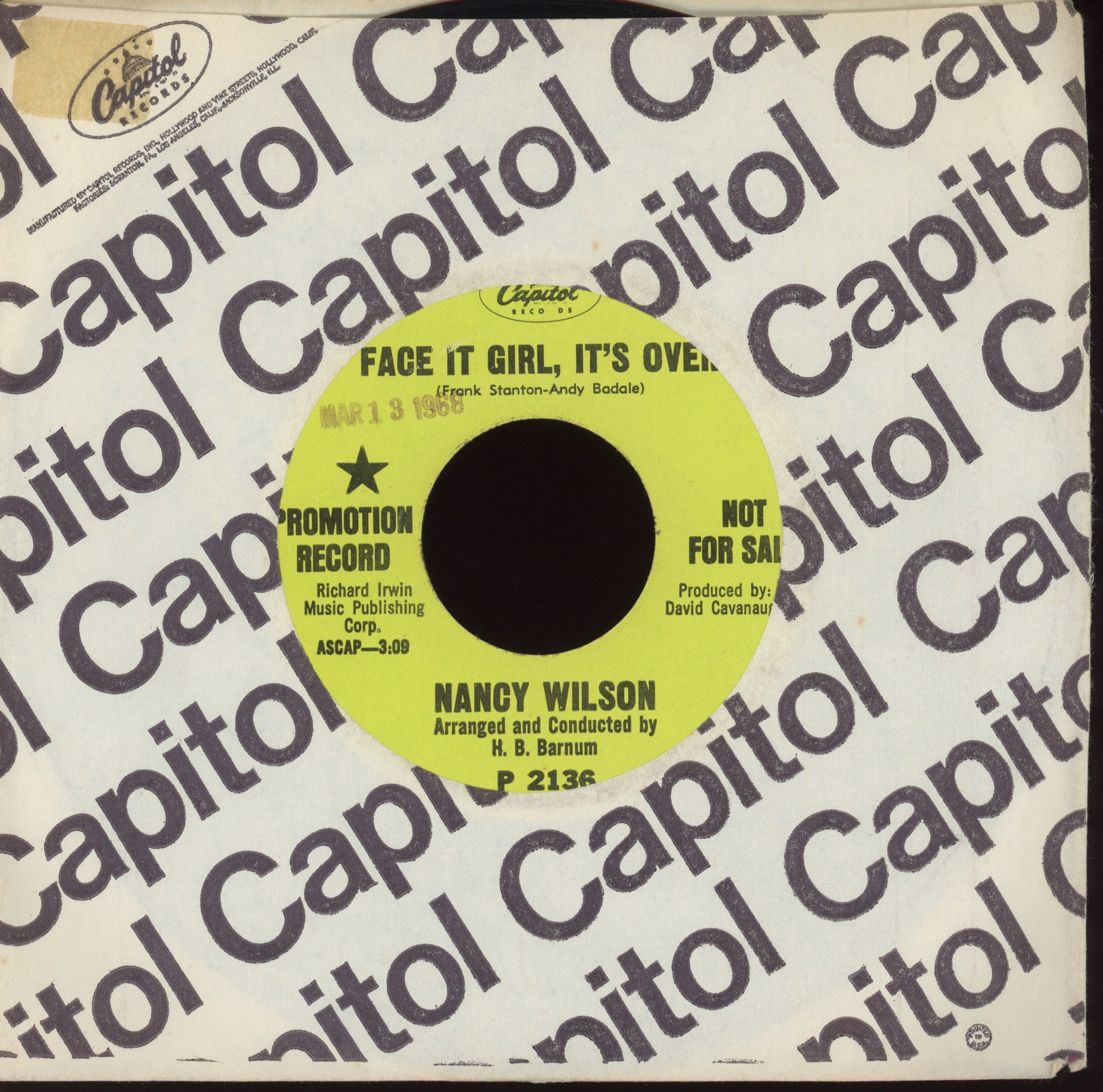 Nancy Wilson - Face It Girl, It's Over on Capitol Promo Northern Soul 45