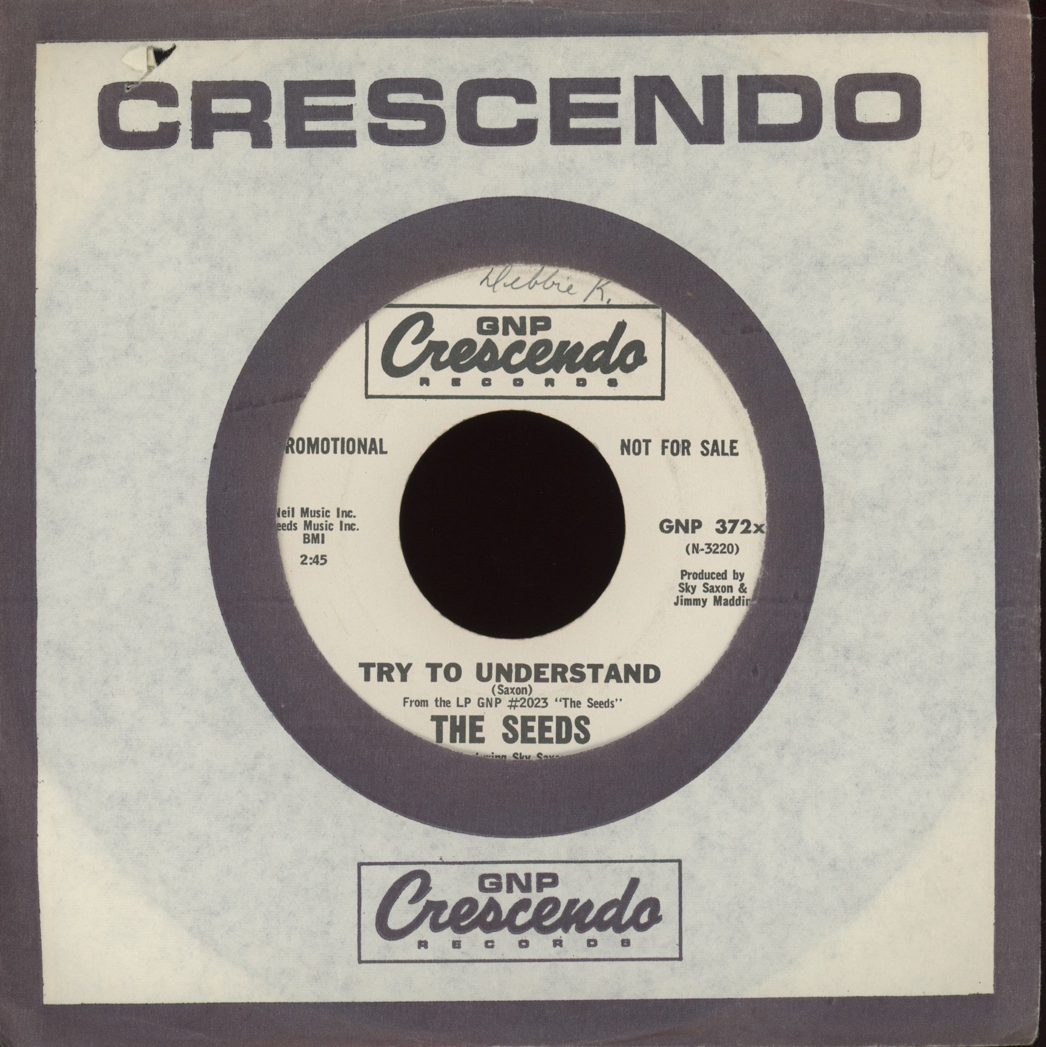 The Seeds - Pushin' Too Hard on GNP Crescendo Promo Garage 45