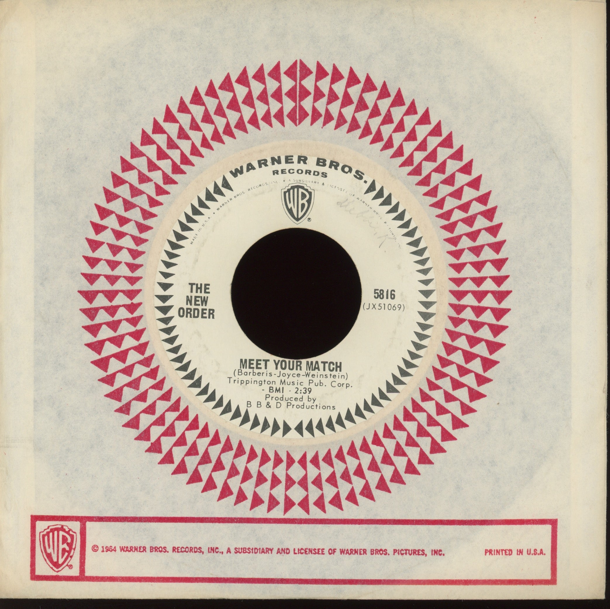 The New Order - You've Got Me High on WB Promo Garage 45