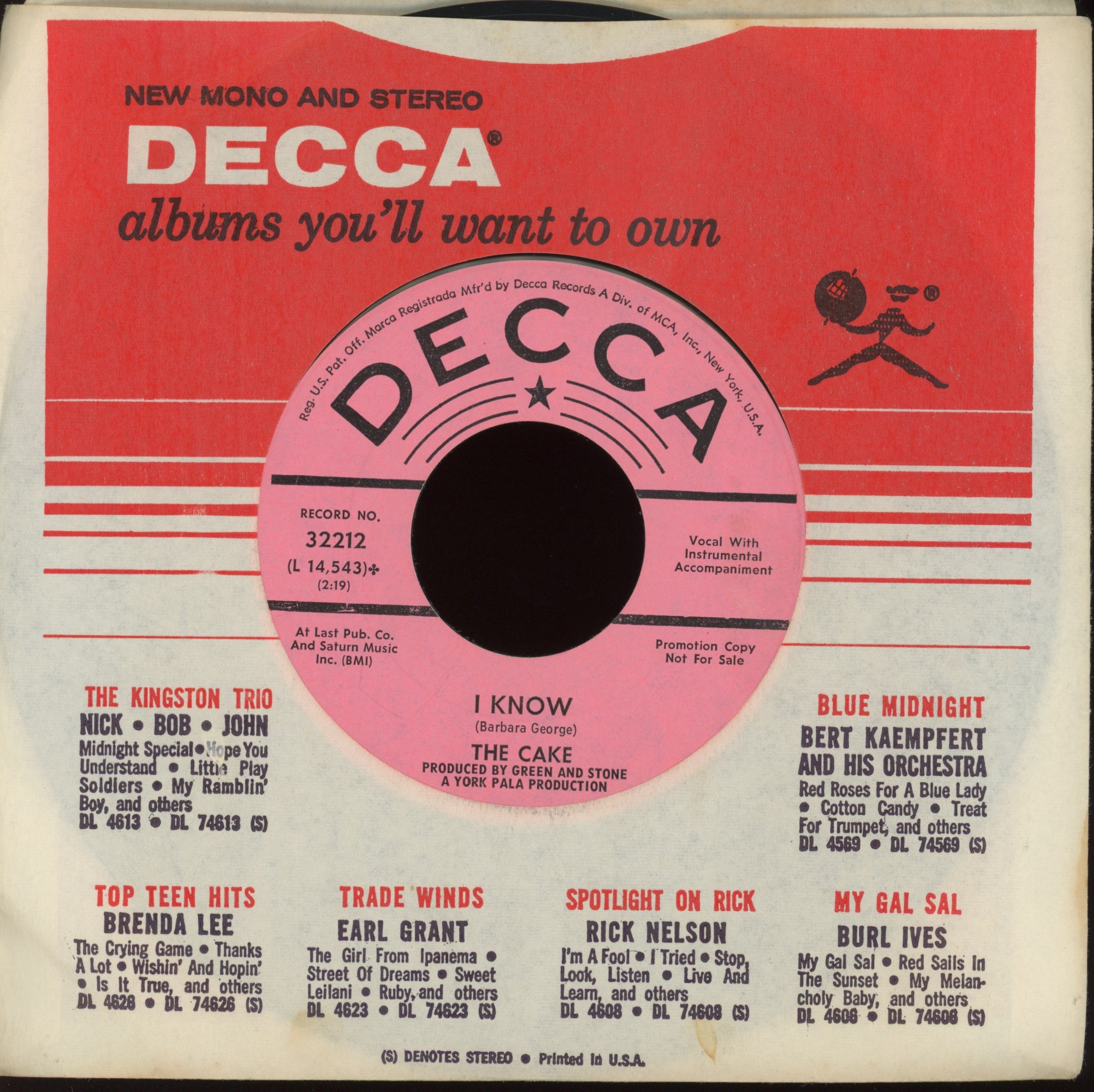The Cake - I Know on Decca Promo Northern Soul 45