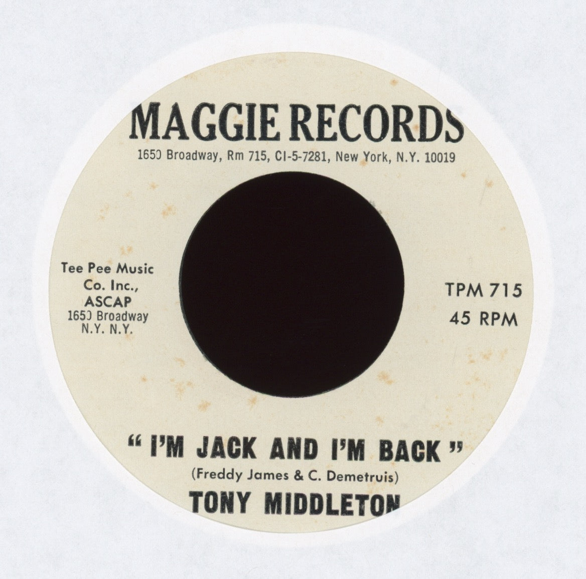 Tony Middleton - I'm Jack And I'm Back on Maggie Promo Funk 45