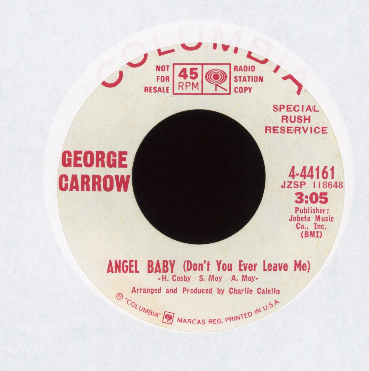 George Carrow - Angel Baby (Don't You Ever Leave Me) on Columbia Promo Northern Soul 45