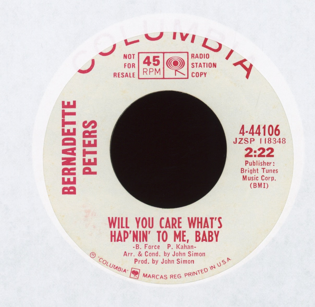 Bernadette Peters - You're Taking Me For Granted on Columbia Promo Northern Soul 45
