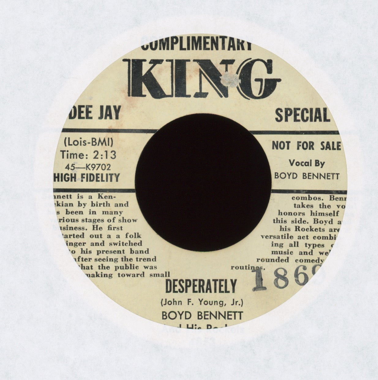 Boyd Bennett And His Rockets - The Most on King Bio Promo Rockabilly 45