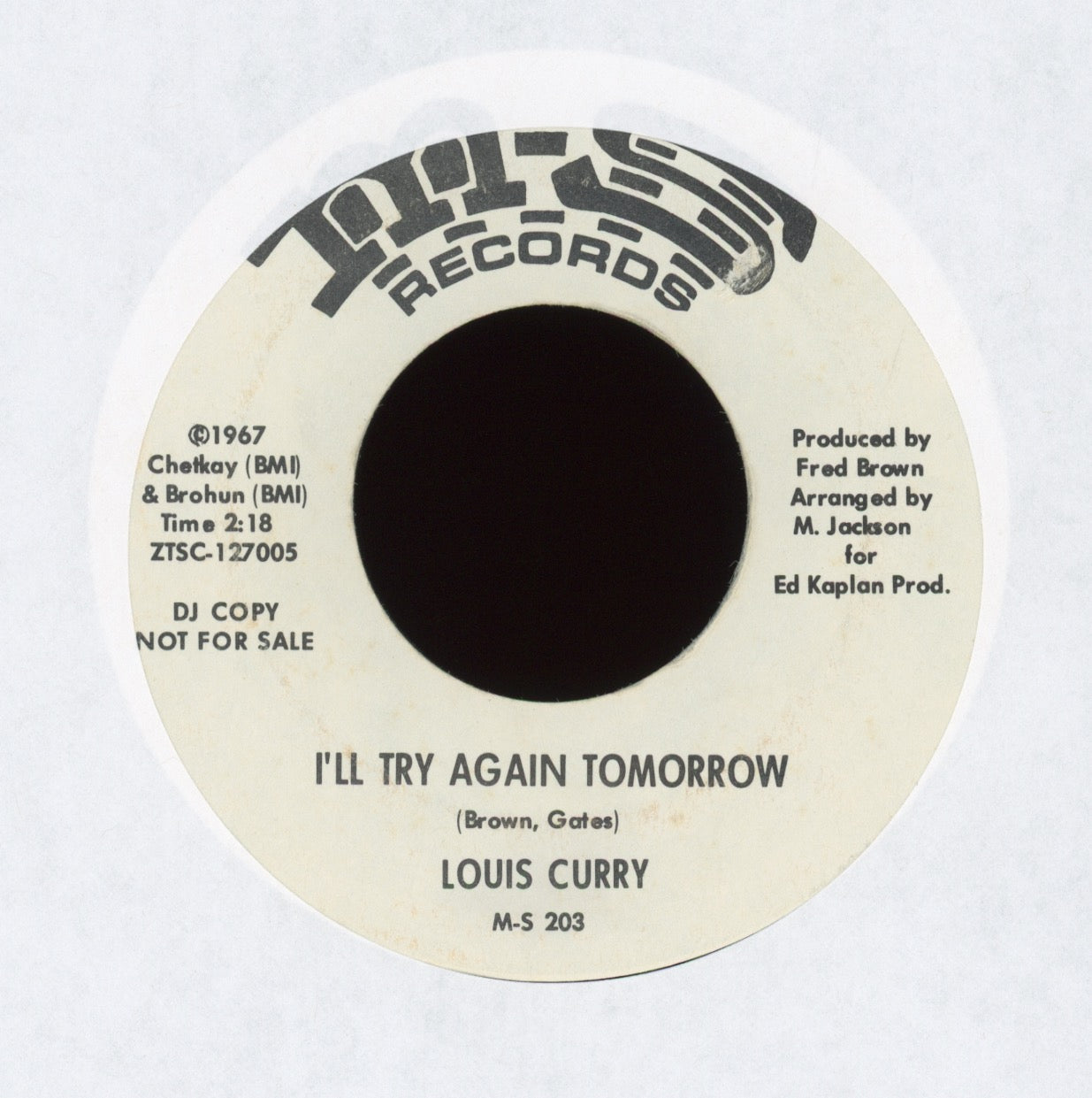 Louis Curry - I'll Try Again Tomorrow on M-S Promo Northern Soul 45