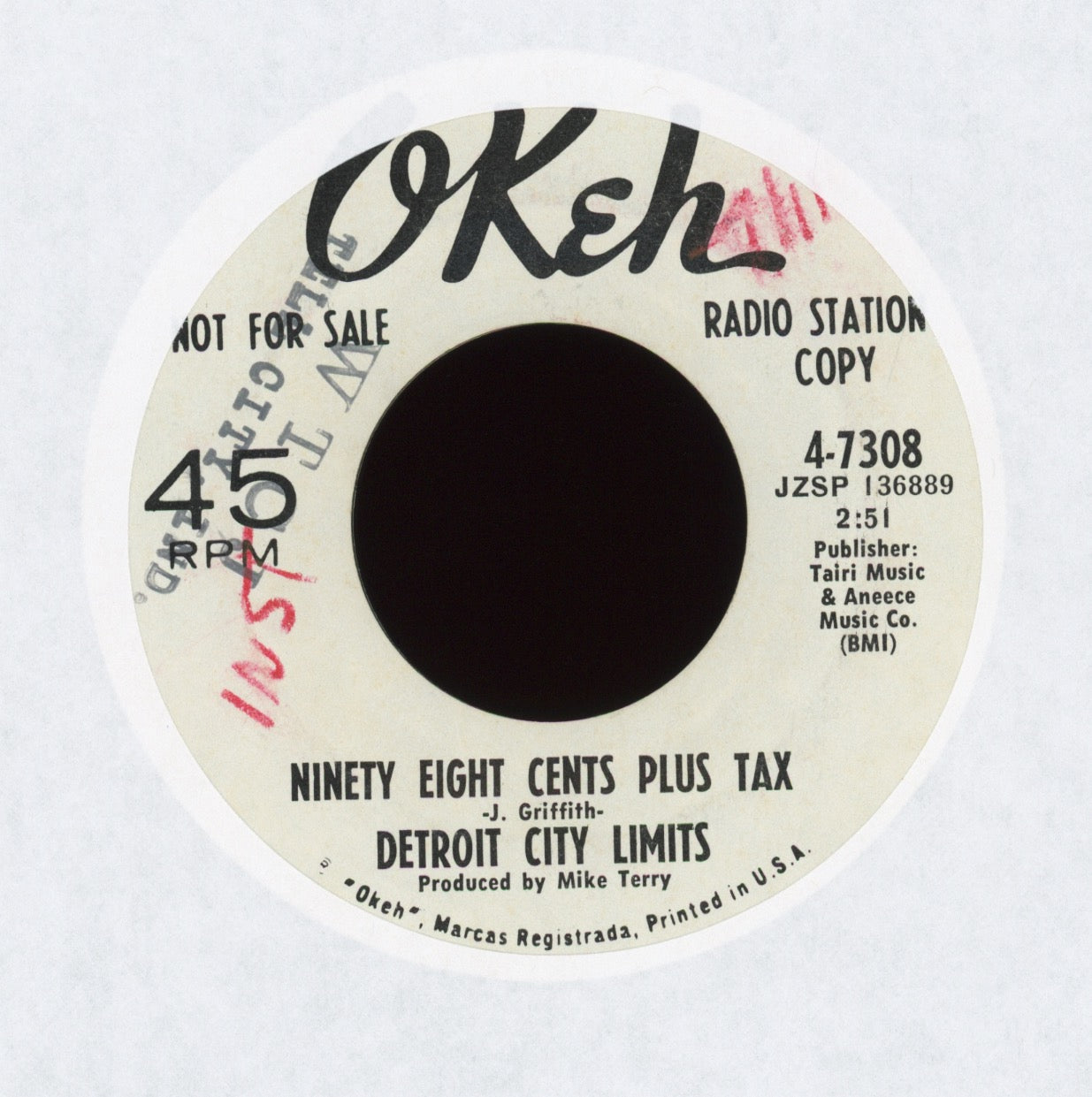 Detroit City Limits - Ninety Eight Cents Plus Tax on Okeh Promo Funk 45