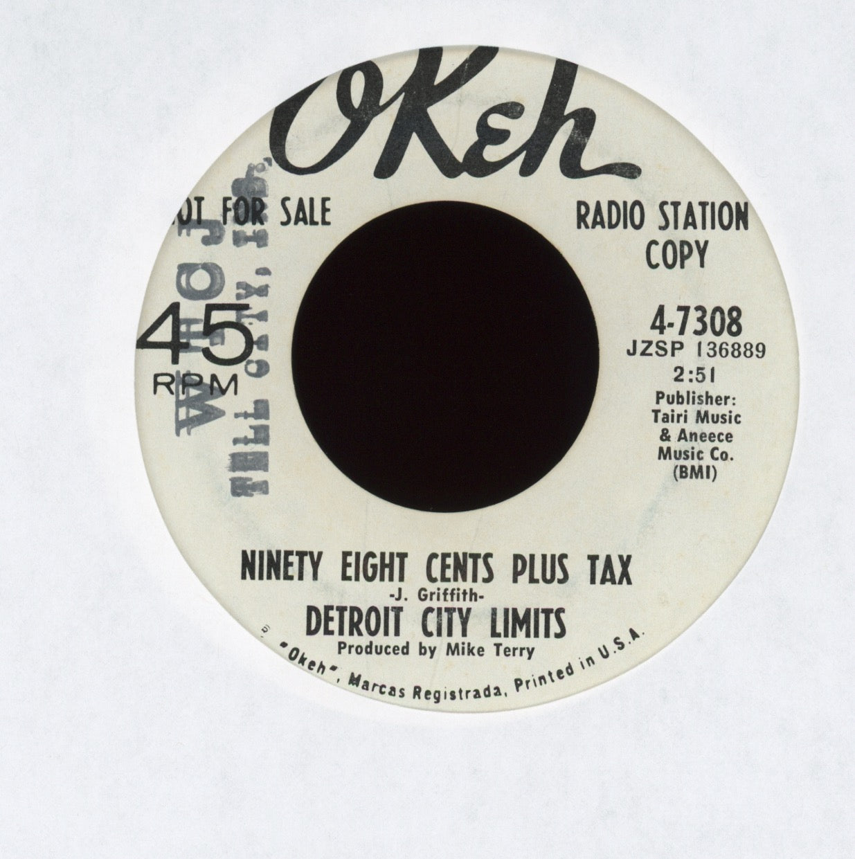 Detroit City Limits - Ninety Eight Cents Plus Tax on Okeh Promo Funk 45