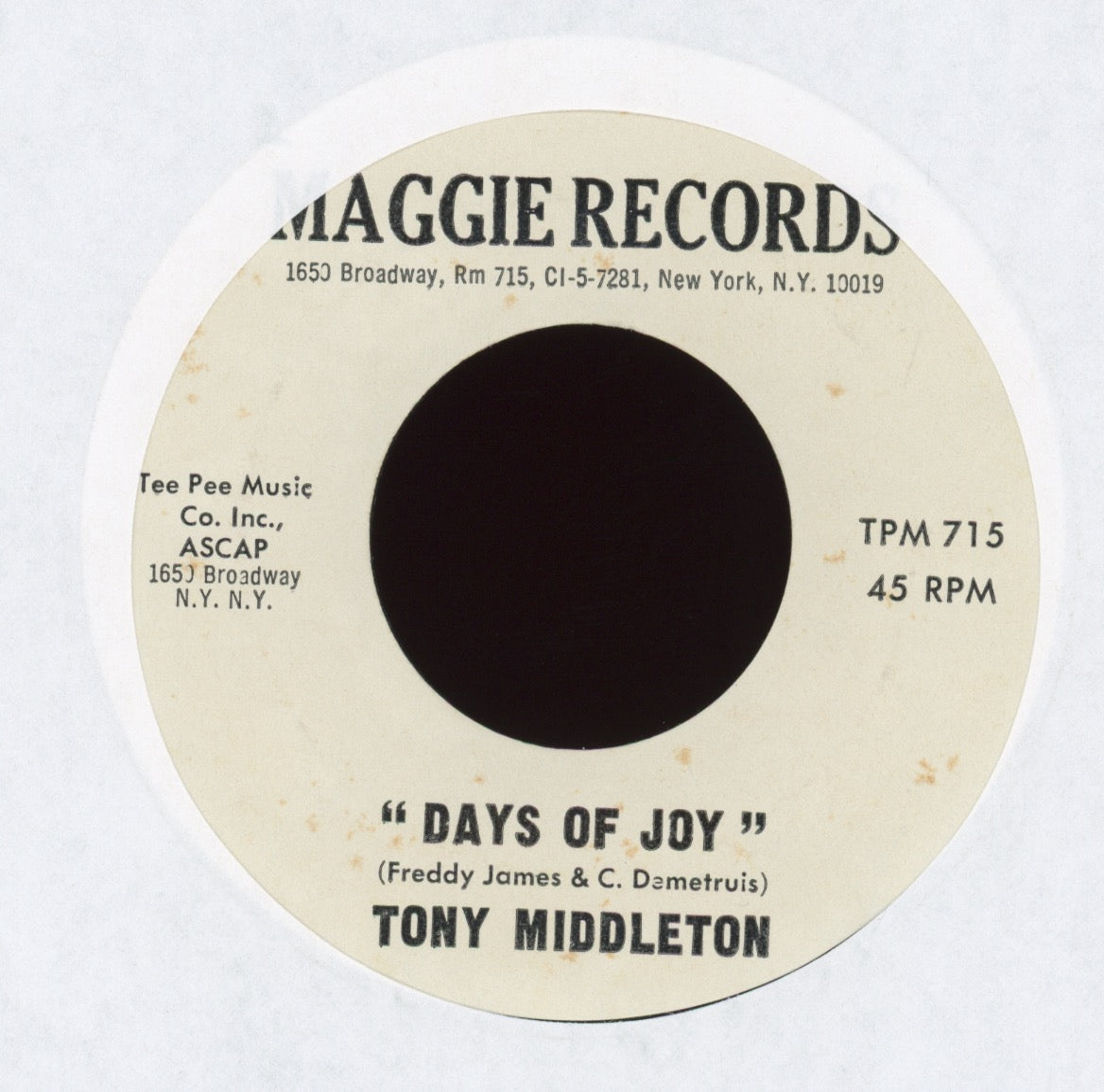 Tony Middleton - I'm Jack And I'm Back on Maggie Promo Funk 45