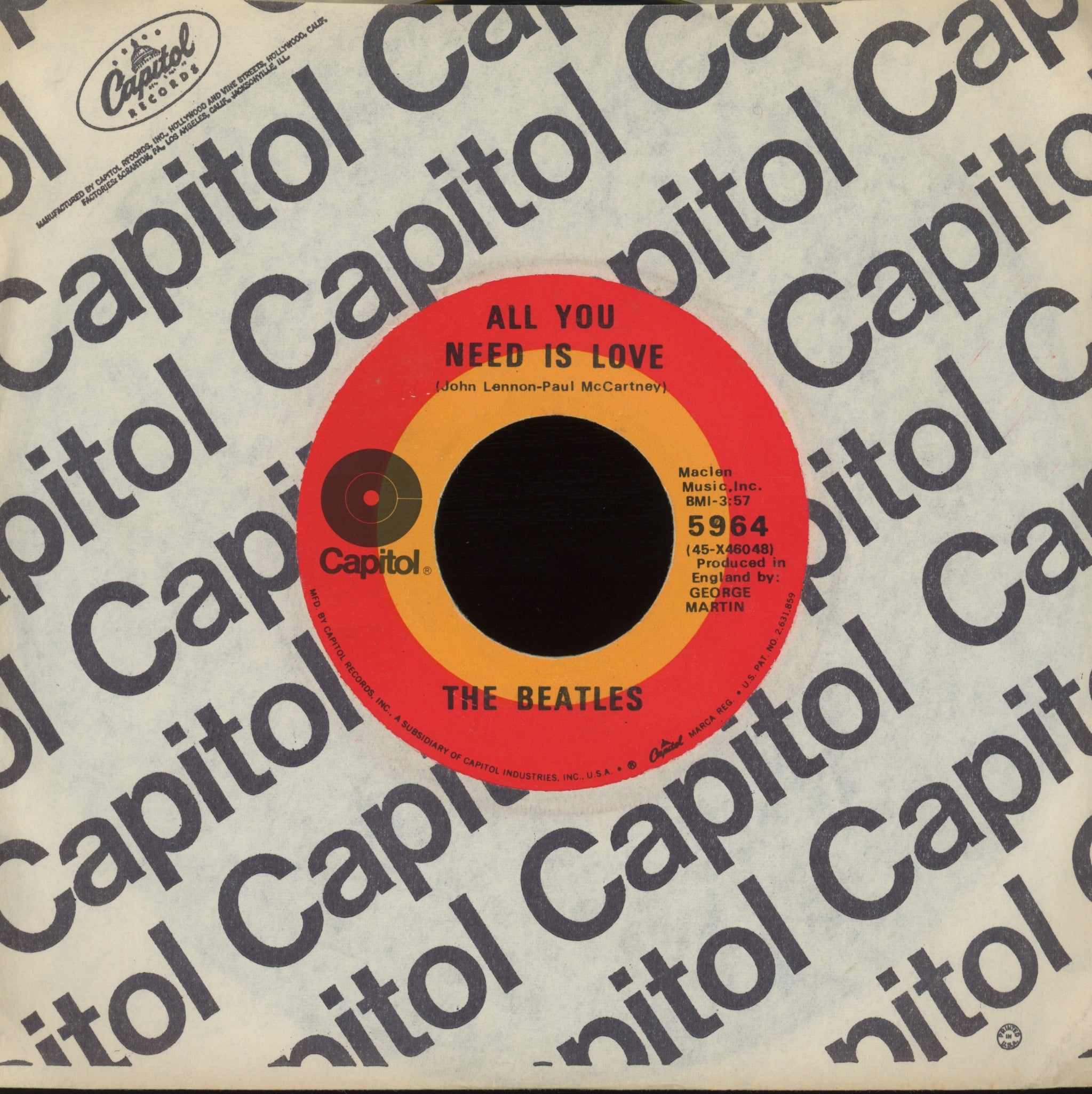 The Beatles - All You Need Is Love on Capitol Rare Target Logo 45
