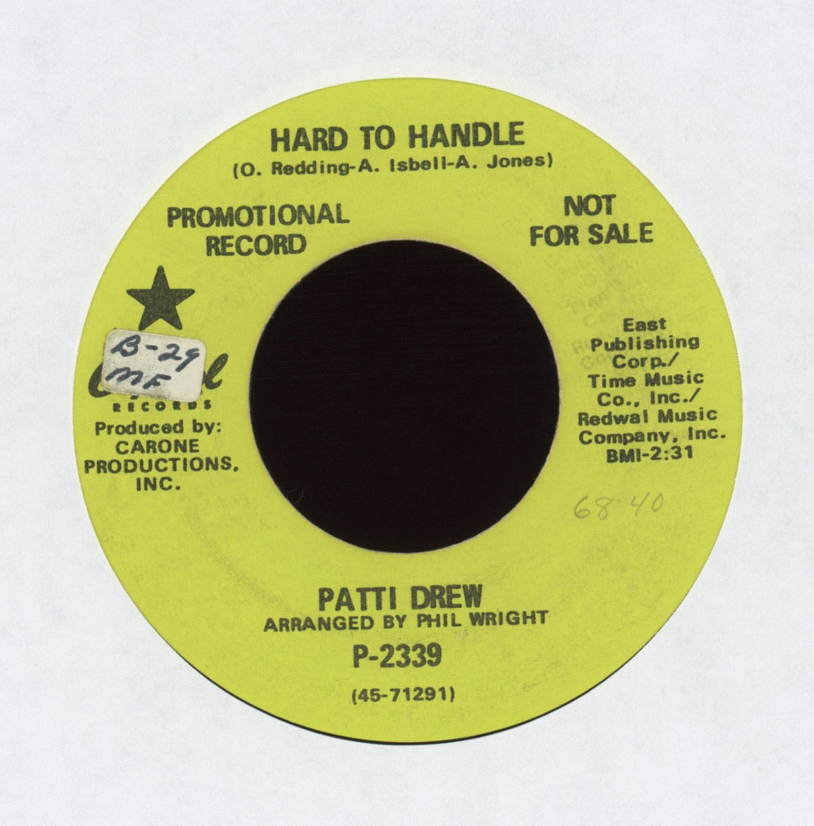 Patti Drew - Hard To Handle on Capitol Promo Soul Funk 45