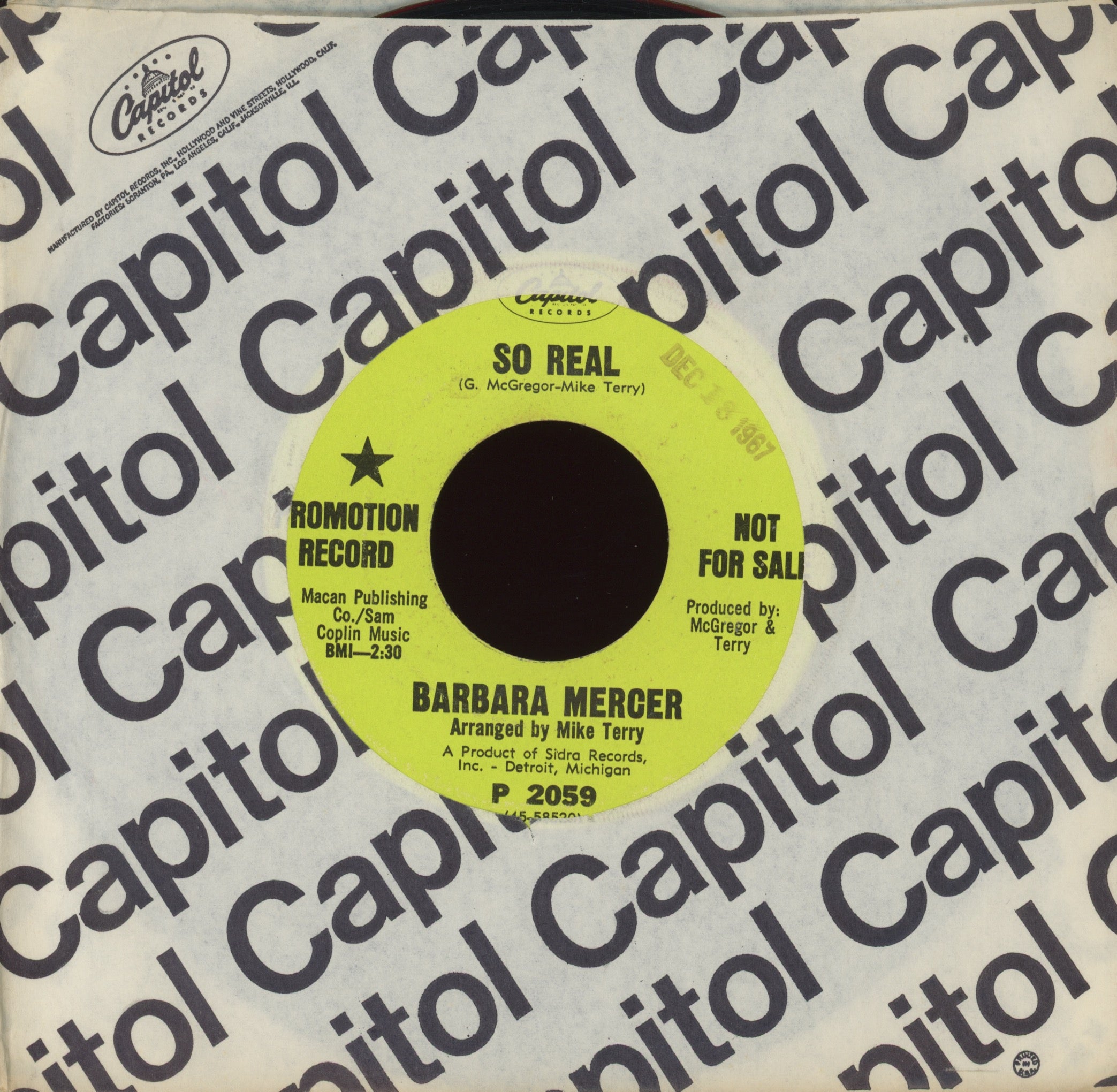 Barbara Mercer - So Real on Capitol Promo Northern Soul 45