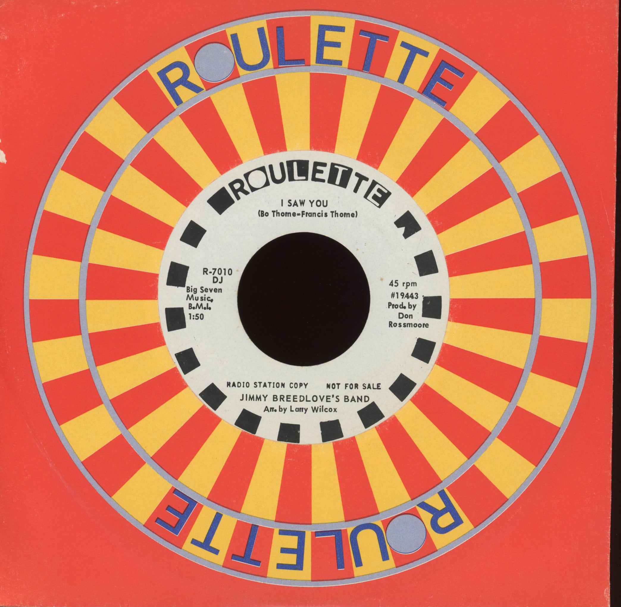 Jimmy Breedlove - I Can't Help Lovin' You on Roulette Promo Northern Soul 45