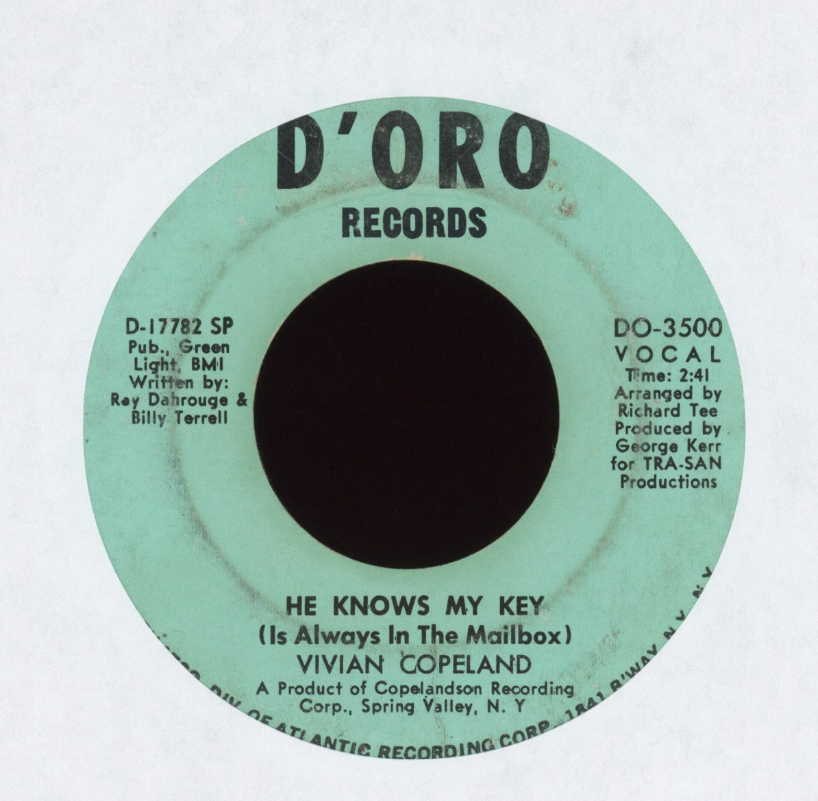 Vivian Copeland - He Knows My Key (Is Always In The Mailbox) on D'Oro Northern Soul 45