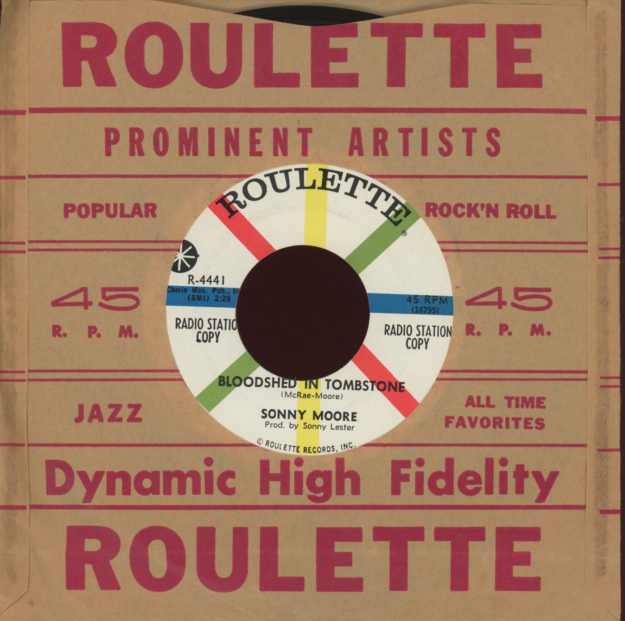 Sonny Moore - Bloodshed In Tombstone on Roulette Promo R&B Popcorn 45