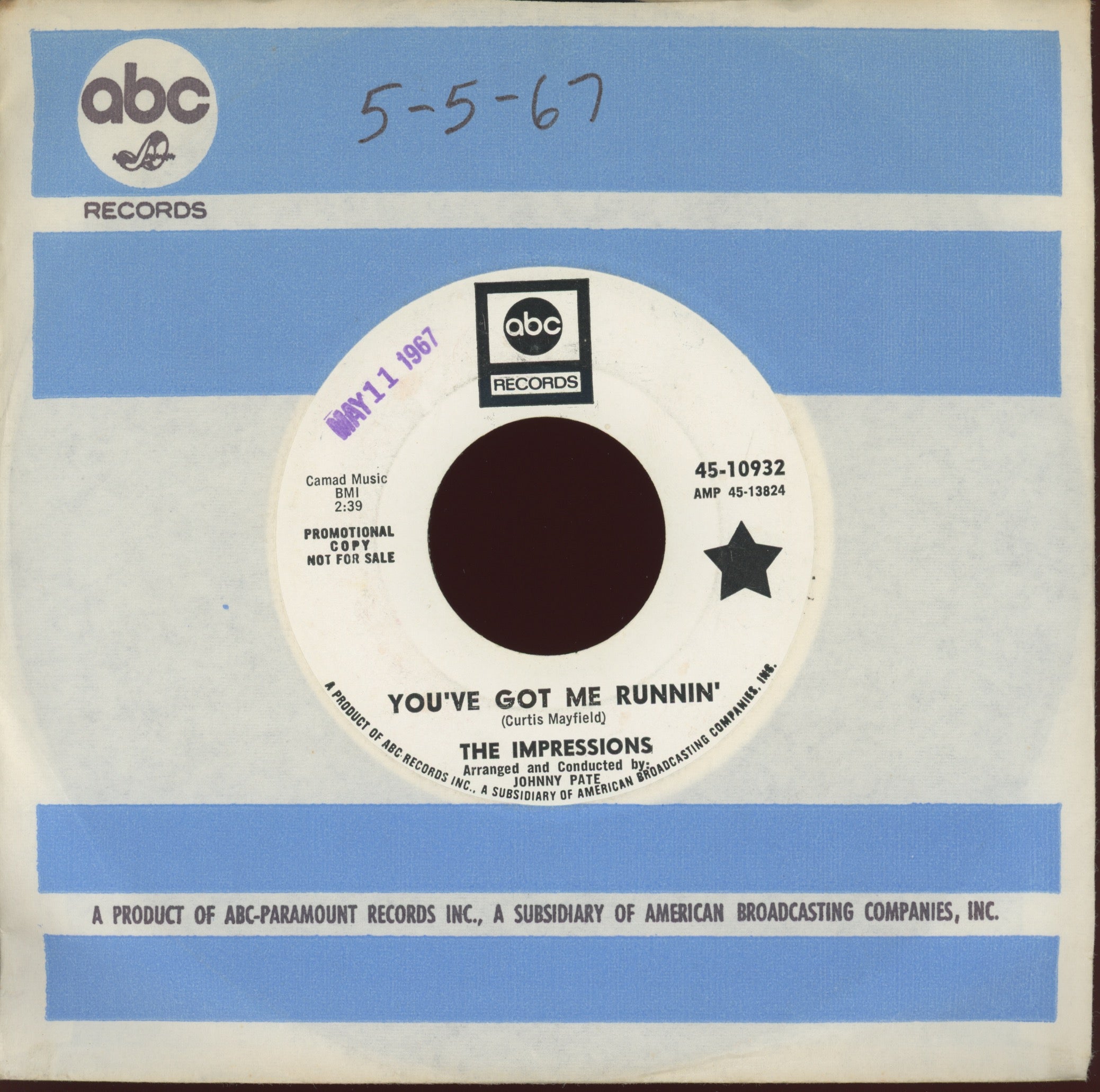 The Impressions - You've Got Me Runnin' on ABC Promo Northern Soul 45