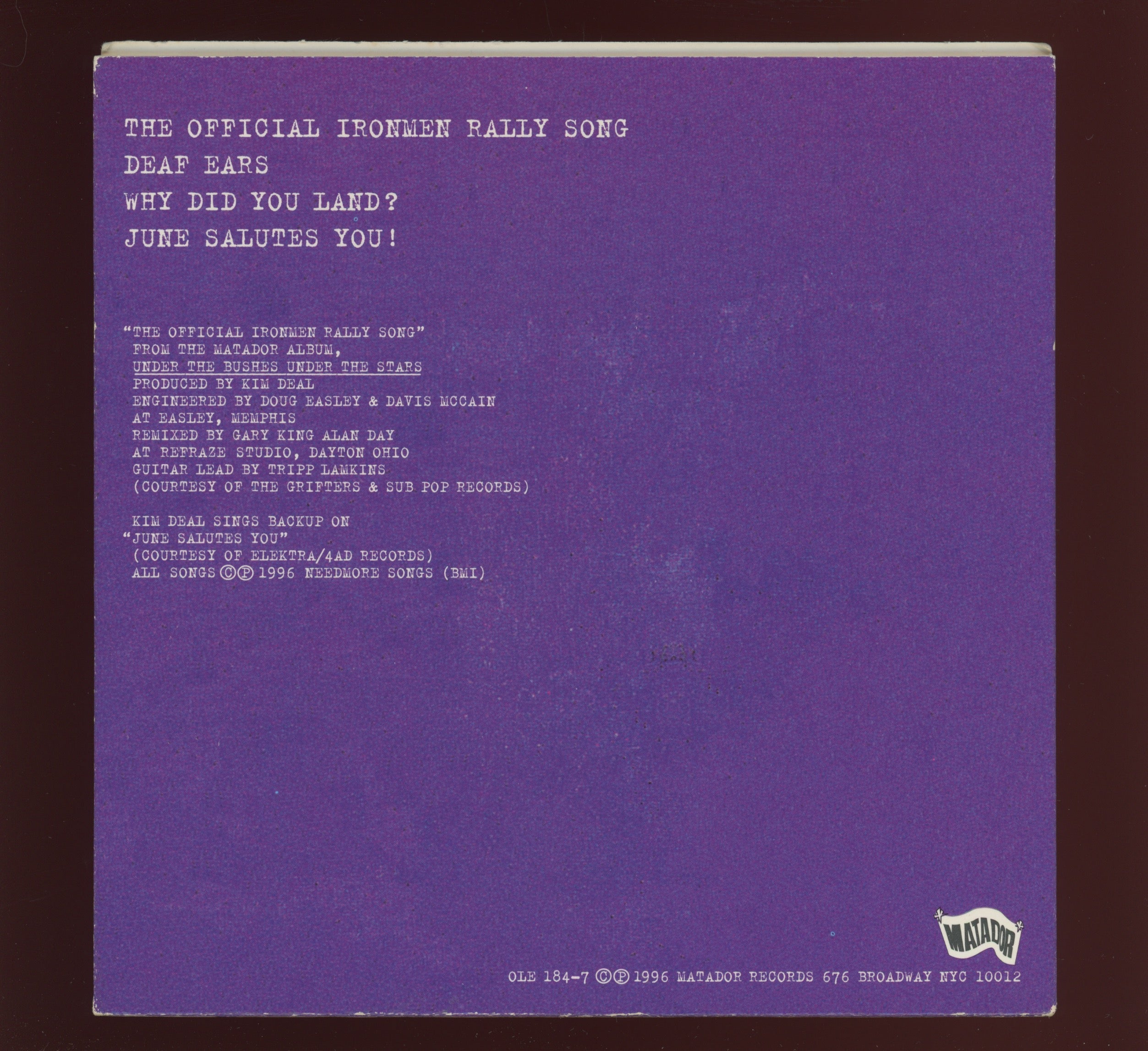 Guided By Voices - The Official Ironmen Rally Song on Matador 7" With Picture Sleeve