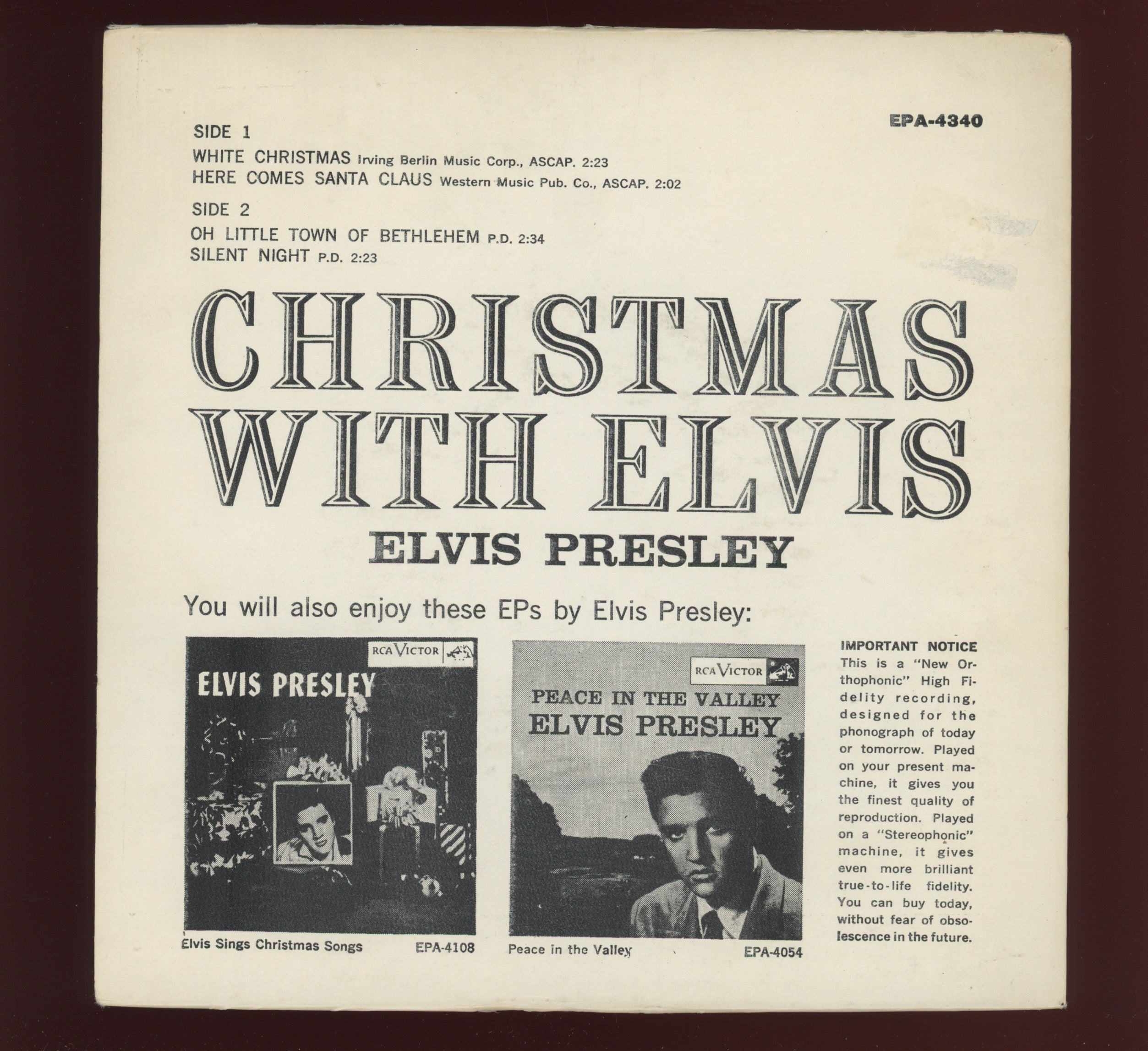Elvis Presley - Christmas With Elvis on RCA EPA 4340 Rare Orange Label