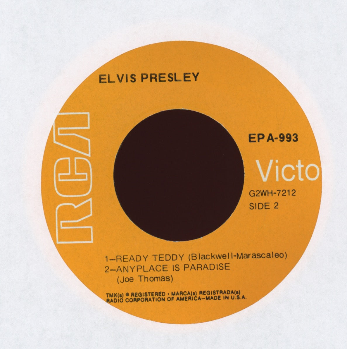 Elvis Presley - Elvis, Volume 2 on RCA EPA 993 Rare Orange Label 45 EP With Cover