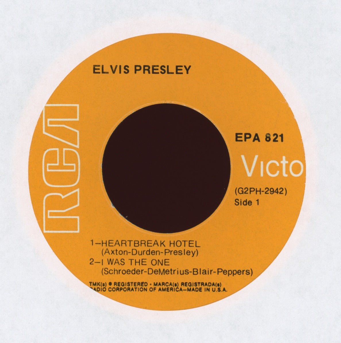 Elvis Presley - Heartbreak Hotel on RCA EPA 821 Rare Orange Label EP 45 With Cover
