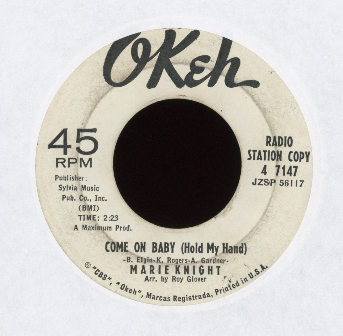 Marie Knight - Come On Baby (Hold My Hand) on Okeh Promo R&B Popcorn 45