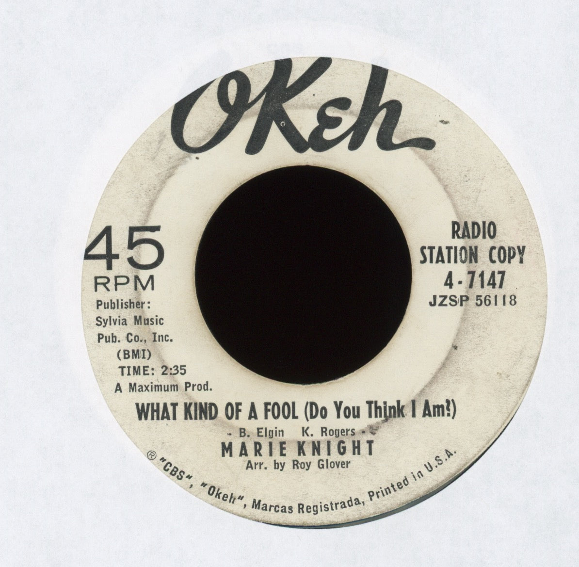 Marie Knight - Come On Baby (Hold My Hand) on Okeh Promo R&B Popcorn 45
