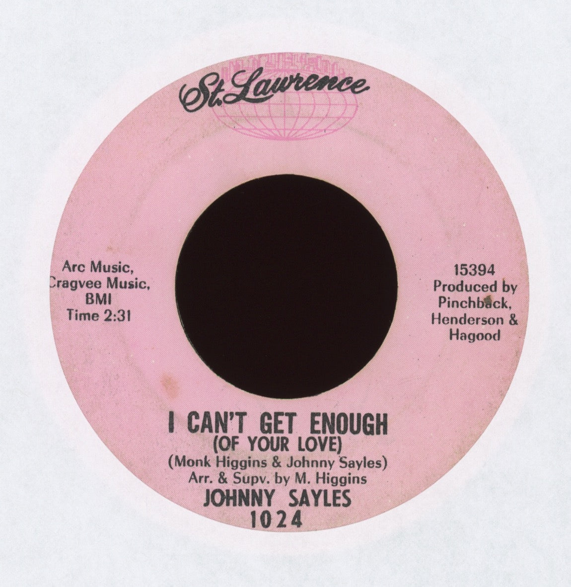 Johnny Sayles - I Can't Get Enough (Of Your Love) on St. Lawrence Northern Soul 45