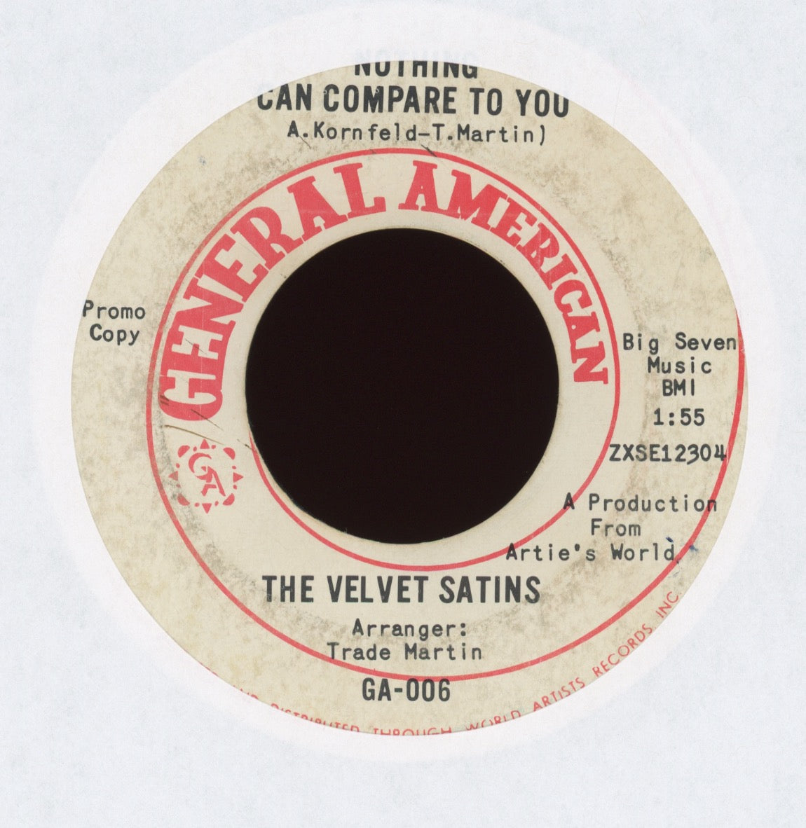 The Velvet Satins - Nothing Can Compare To You on General American Promo Northern Soul 45