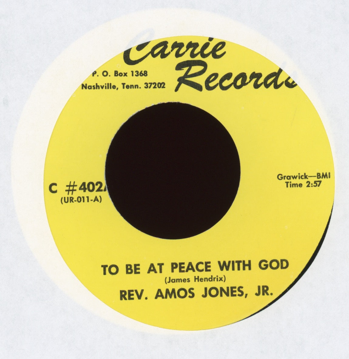 Rev. Amos Jones, Jr. Westwood Baptist Church - To Be At Peace With God on Carrie Gospel 45