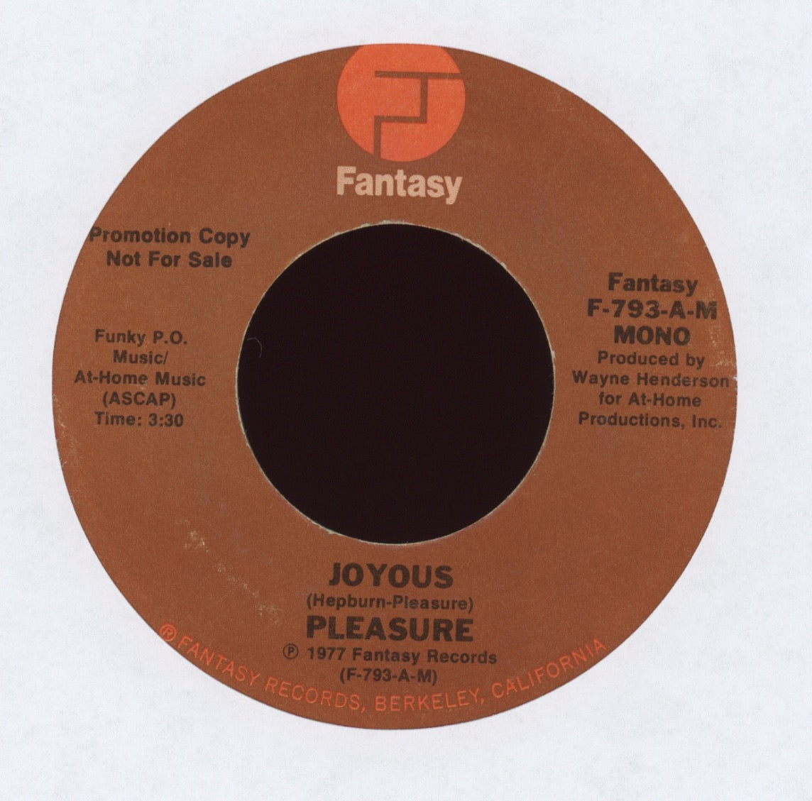 Pleasure - Joyous on Fantasy Promo Funk 45