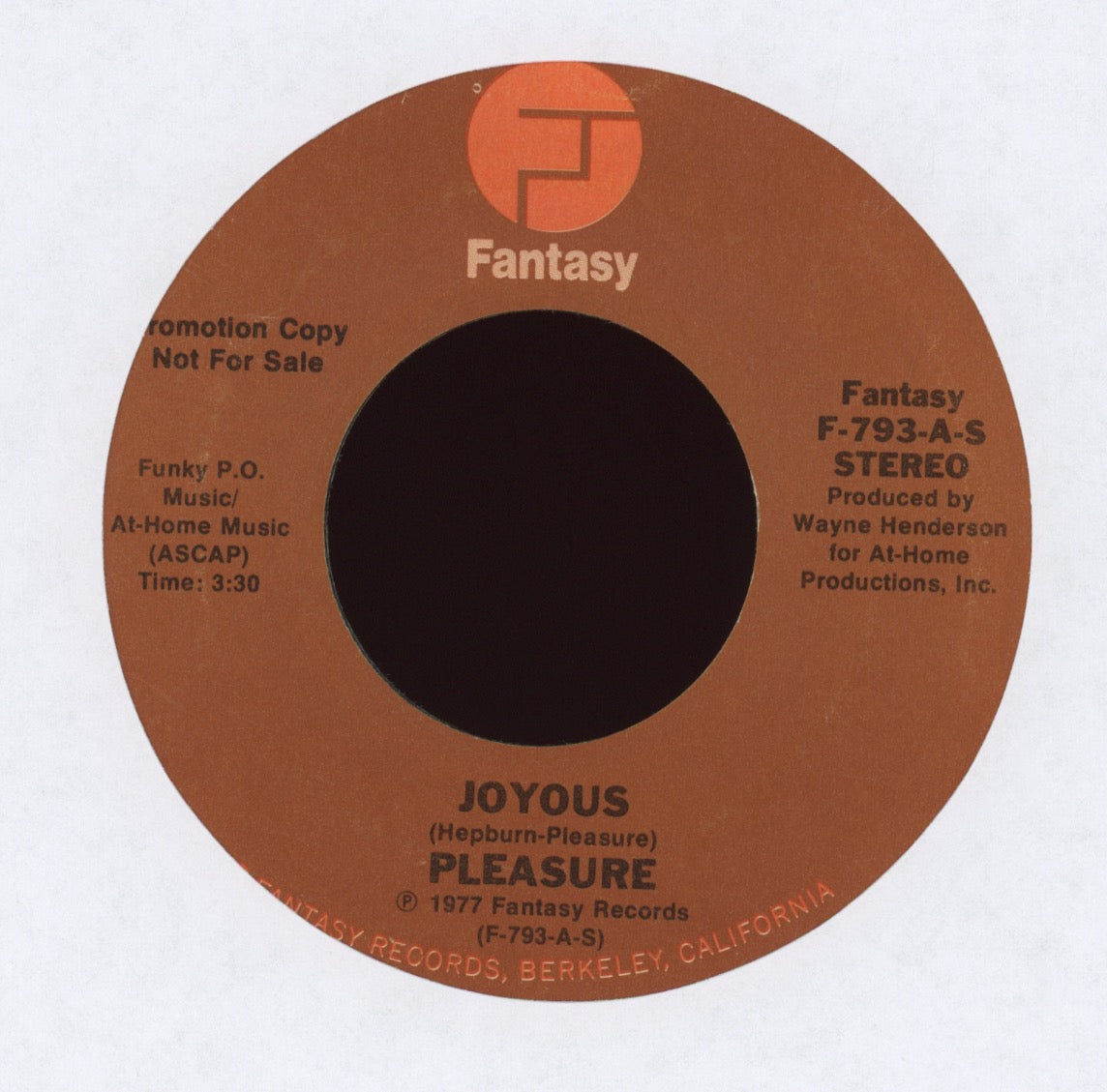 Pleasure - Joyous on Fantasy Promo Funk 45