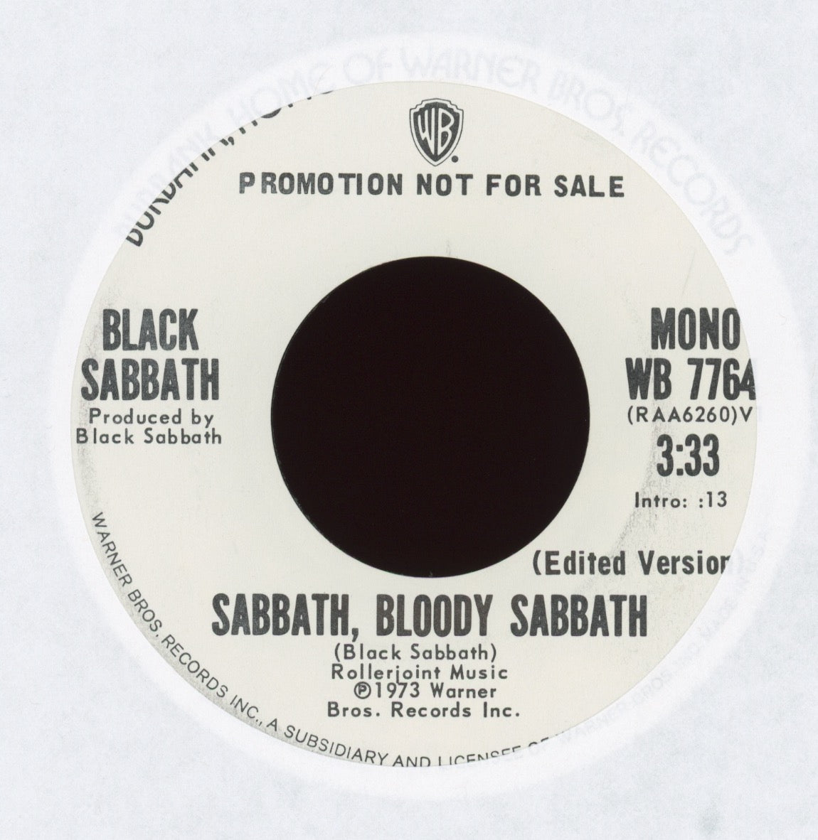 Black Sabbath - Sabbath, Bloody Sabbath on WB Promo Rock 45