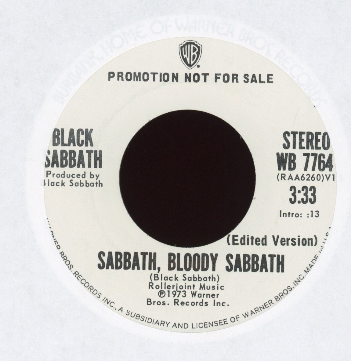 Black Sabbath - Sabbath, Bloody Sabbath on WB Promo Rock 45