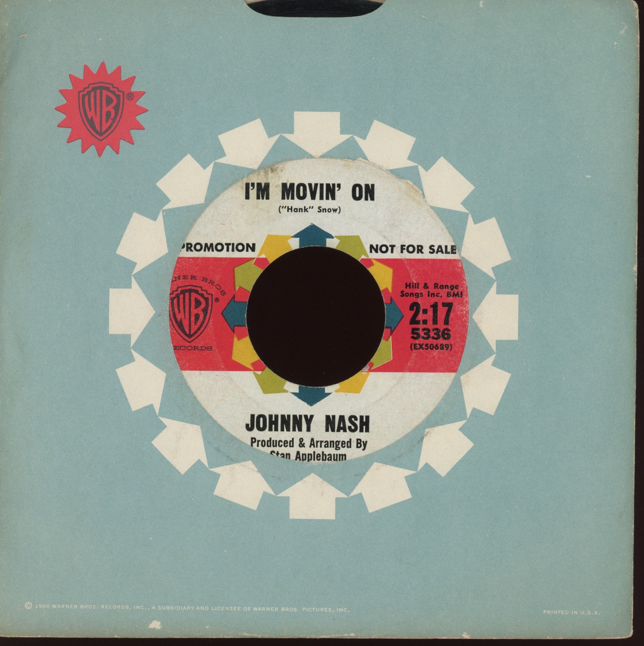 Johnny Nash - I'm Movin' On on WB Promo R&B 45