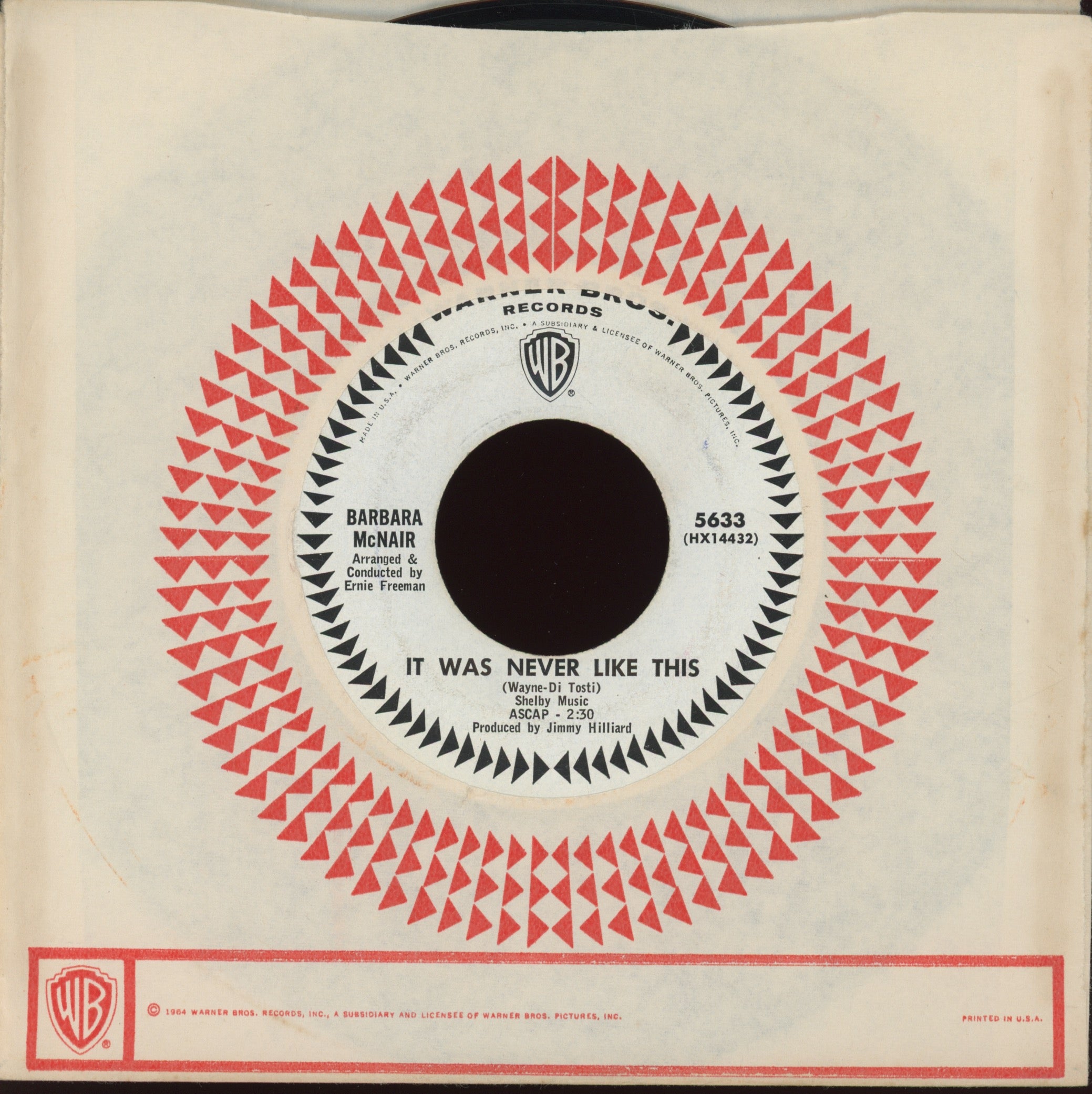 Barbara McNair - It Was Never Like This on WB Promo Northern Soul Popcorn 45