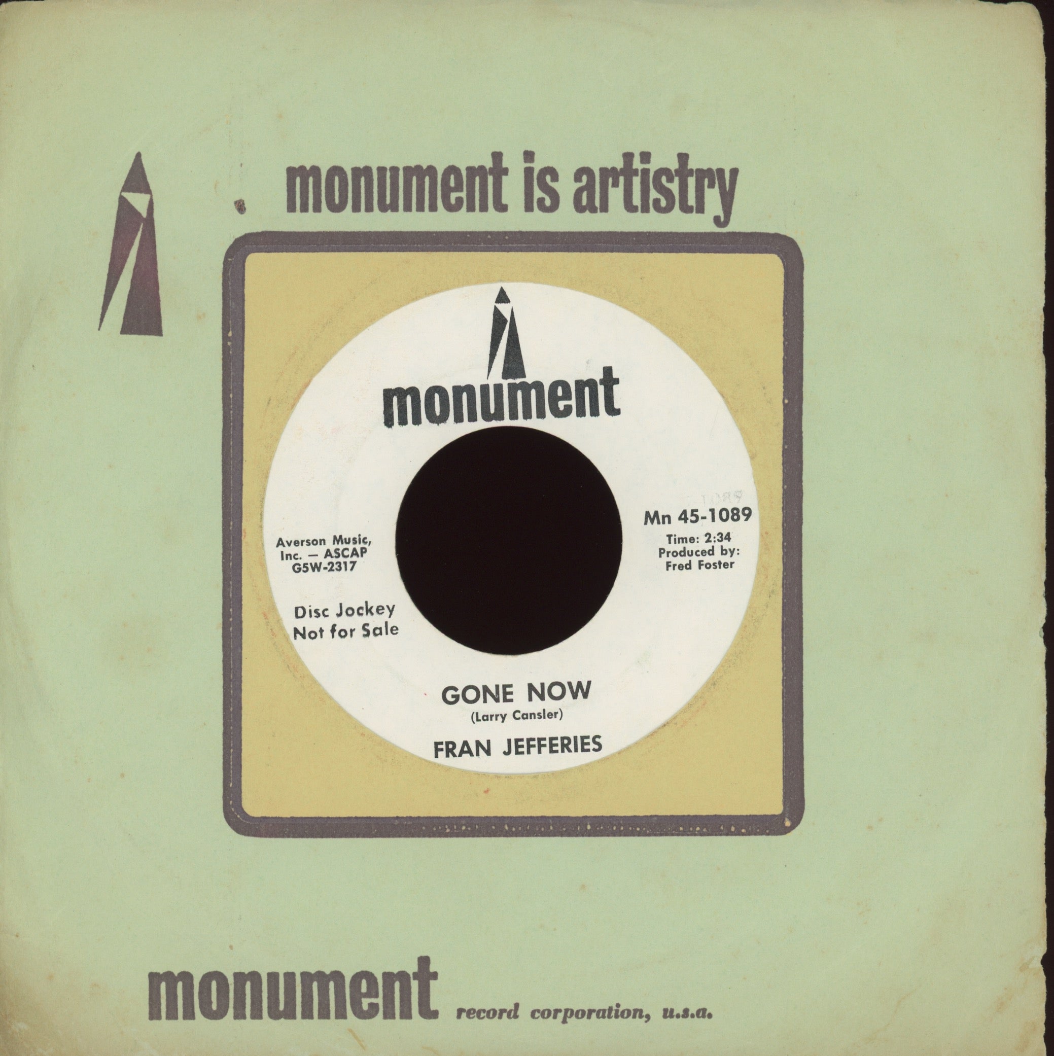 Fran Jeffries - Gone Now on Monument Promo Northern Soul 45