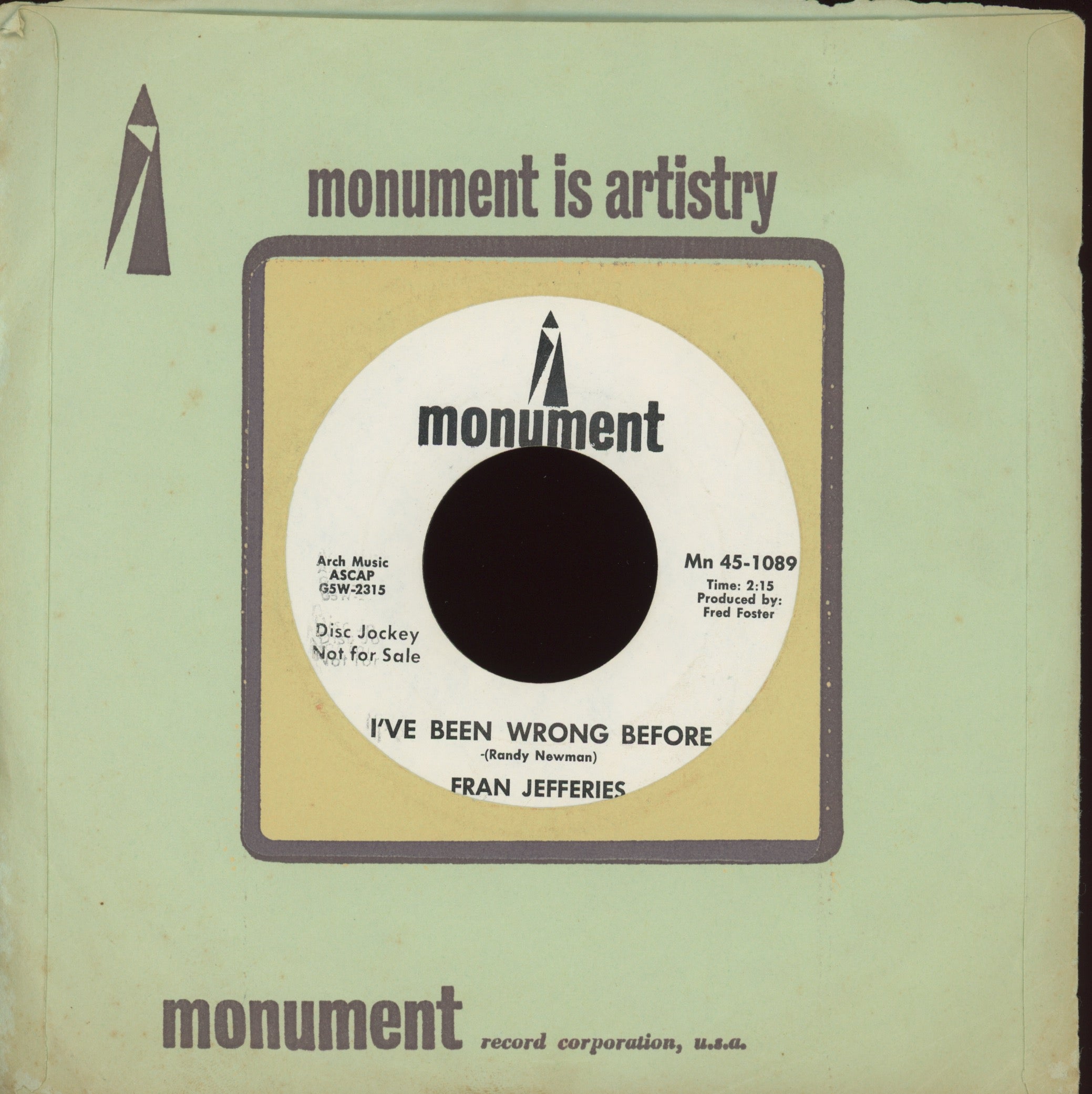 Fran Jeffries - Gone Now on Monument Promo Northern Soul 45