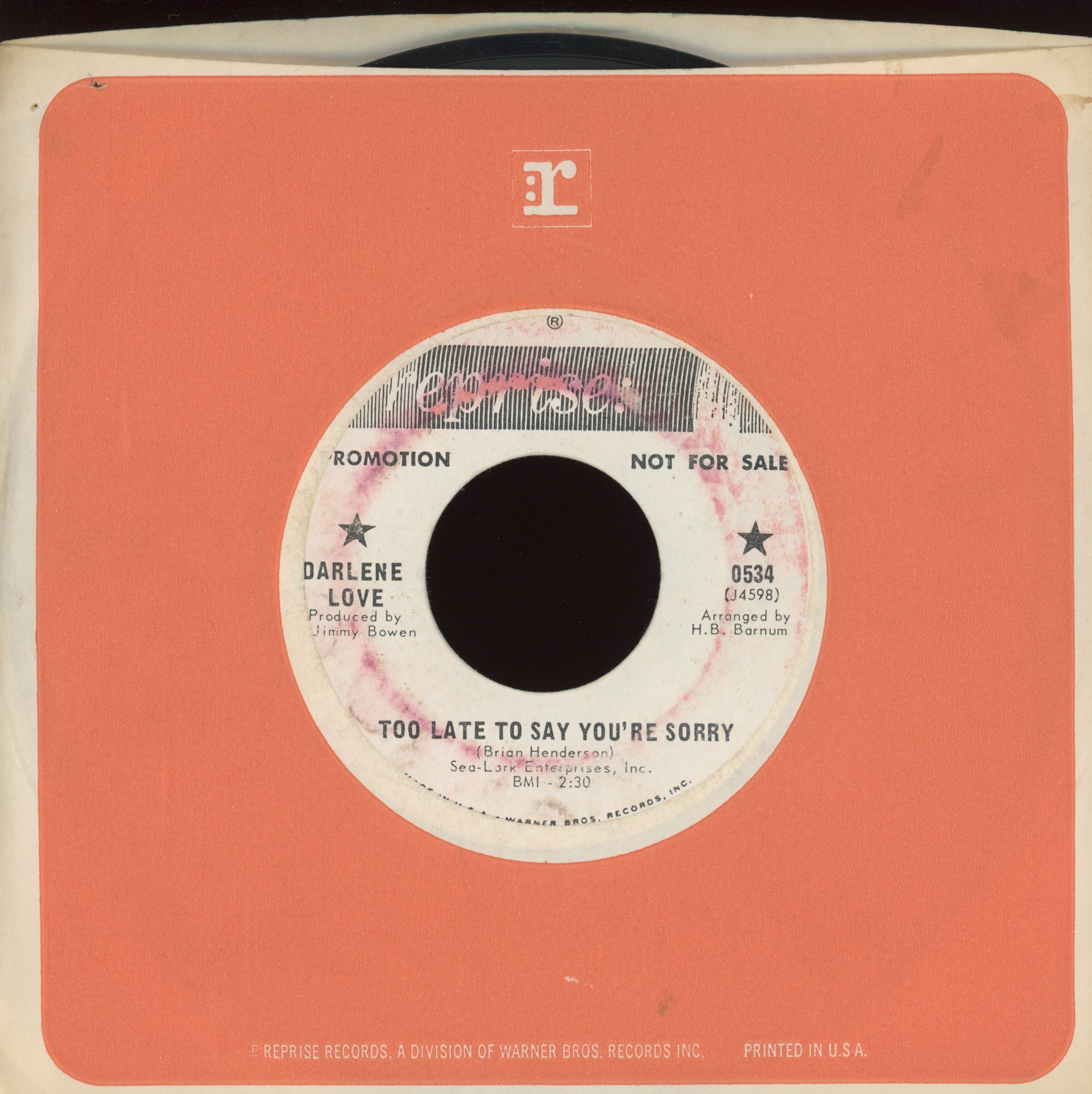 Darlene Love - Too Late To Say You're Sorry on Reprise Promo Northern Soul 45