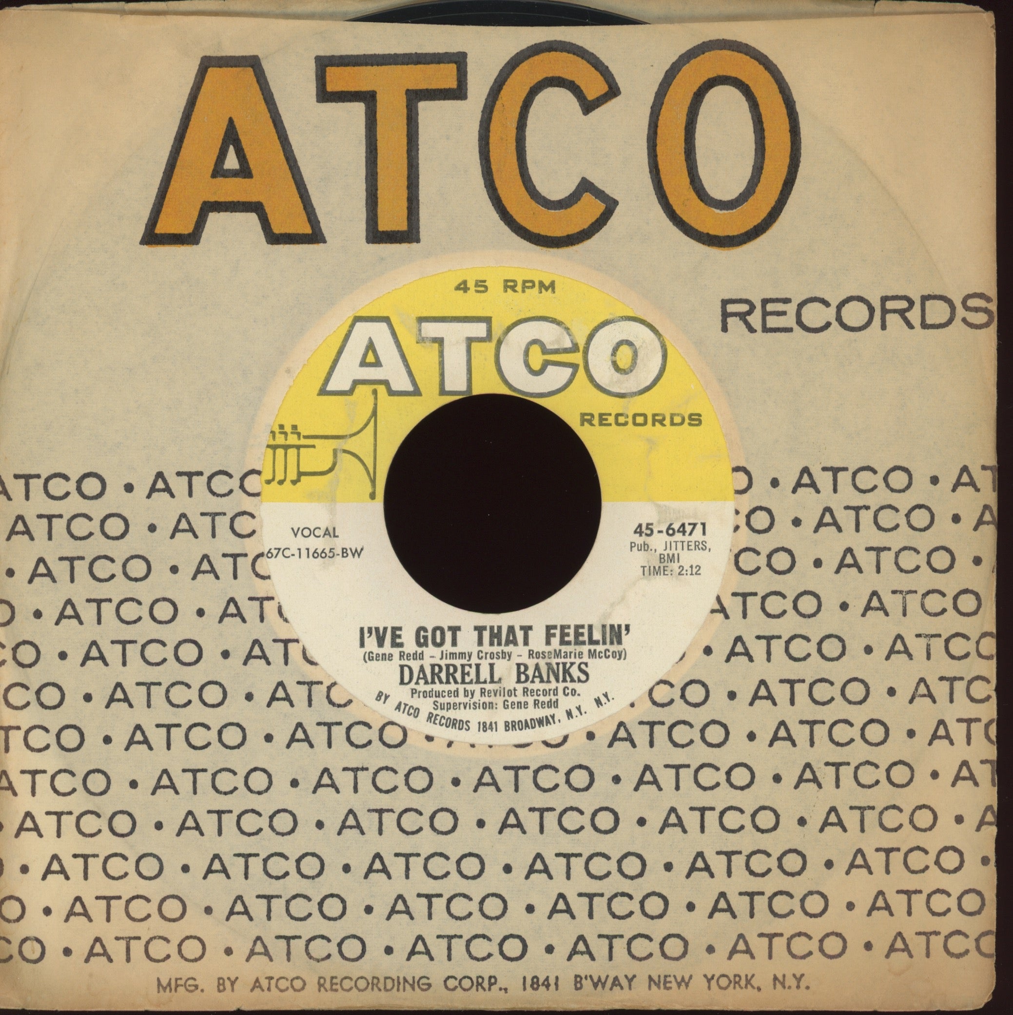 Darrell Banks - I've Got That Feelin' on Atco Northern Soul 45