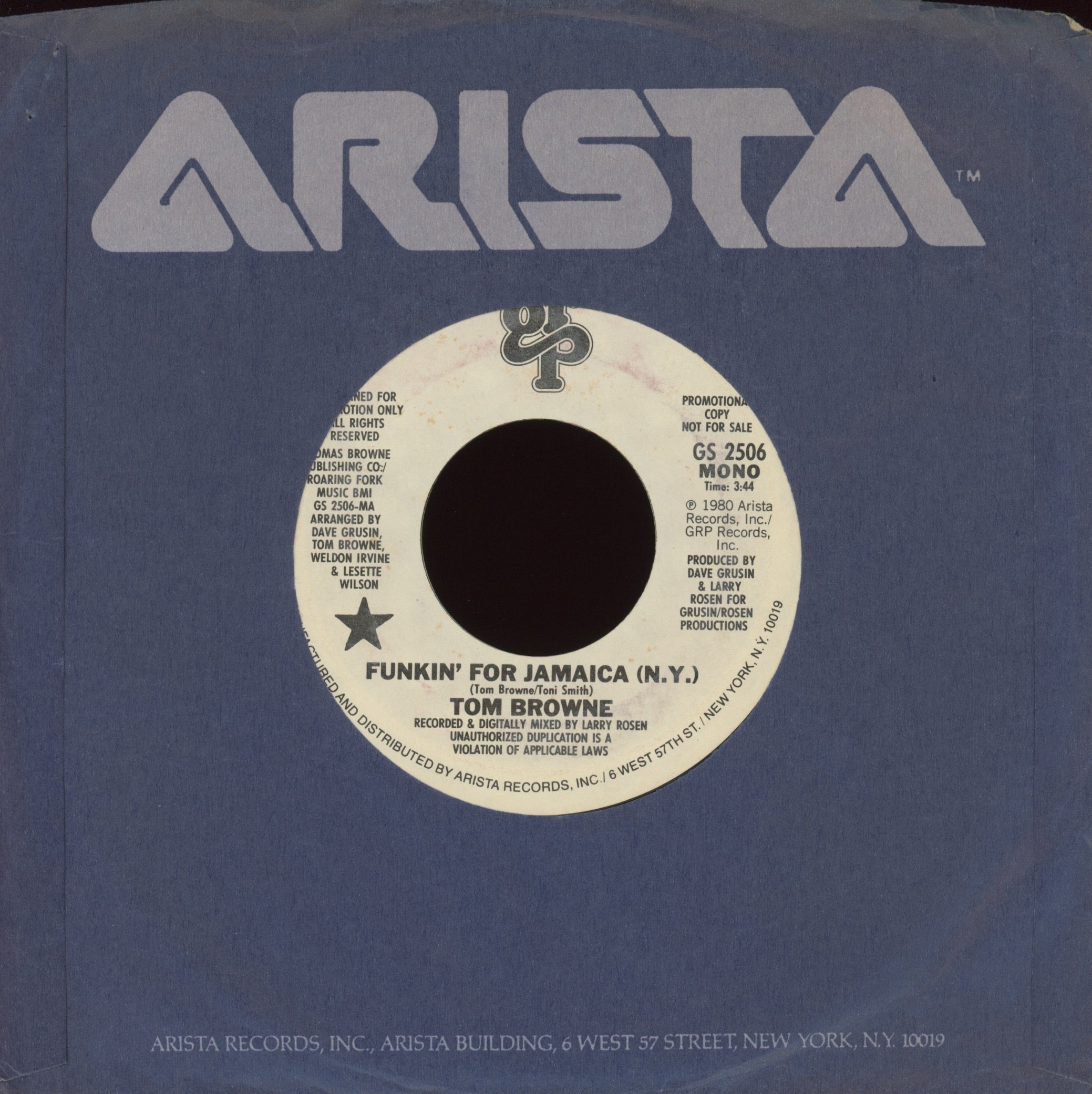 Tom Browne - Funkin' For Jamaica on GRP Promo Jazz Funk 45