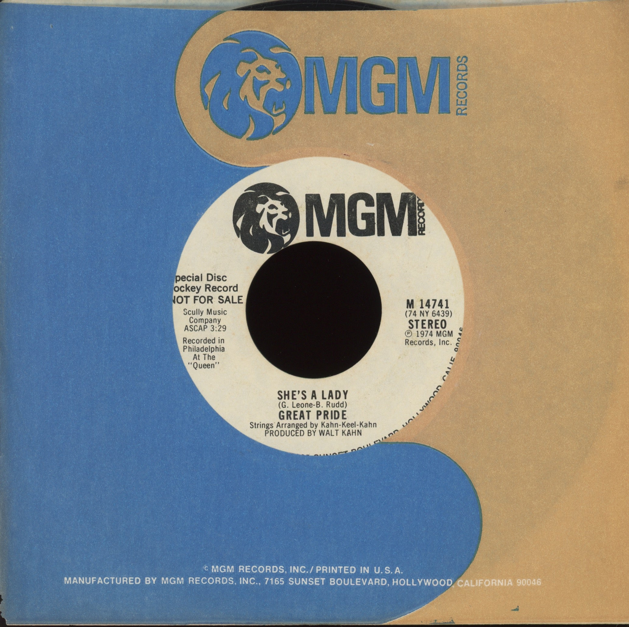 Great Pride - She's A Lady on MGM Promo Funk Rock 45 Breaks