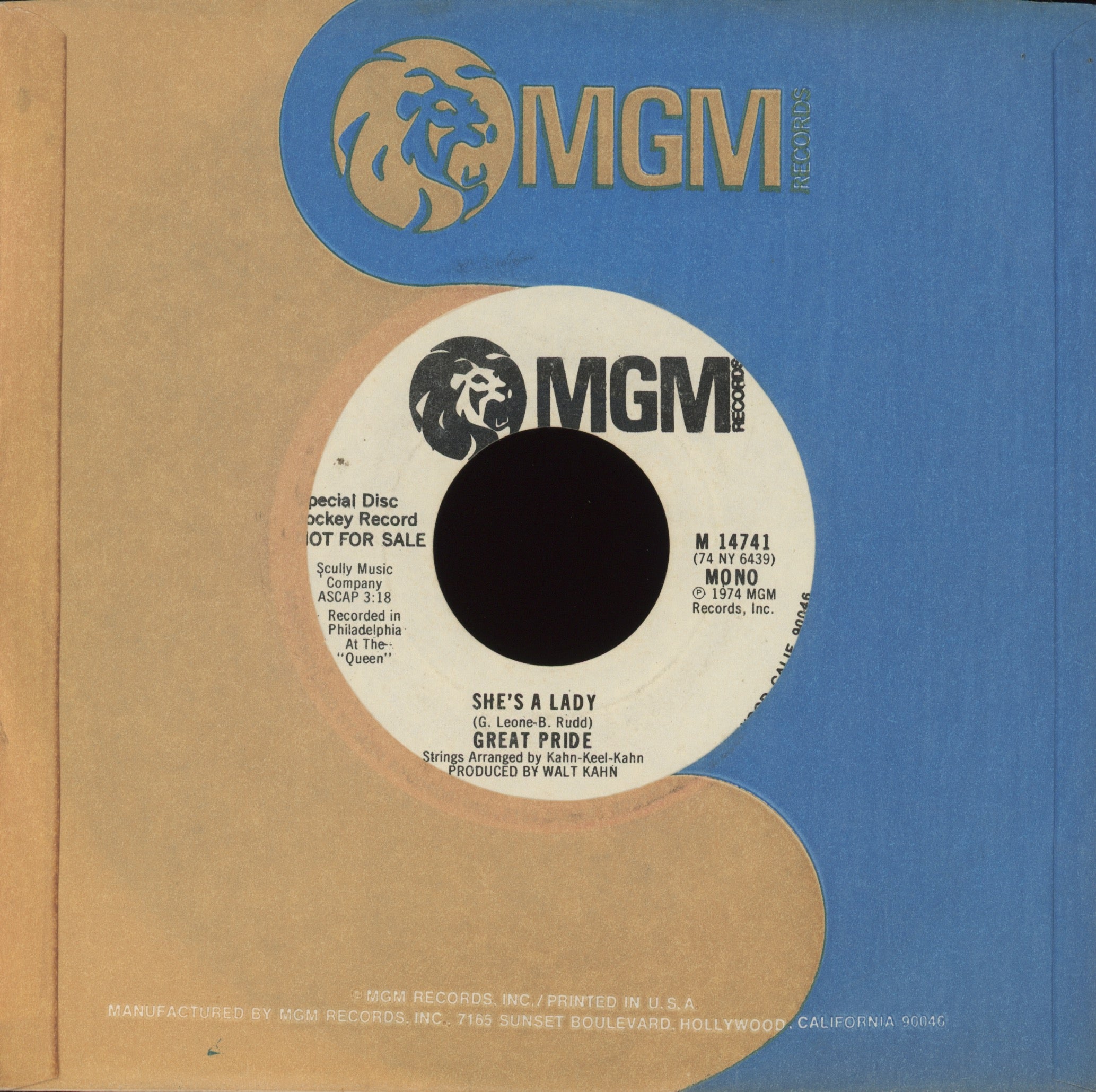 Great Pride - She's A Lady on MGM Promo Funk Rock 45 Breaks