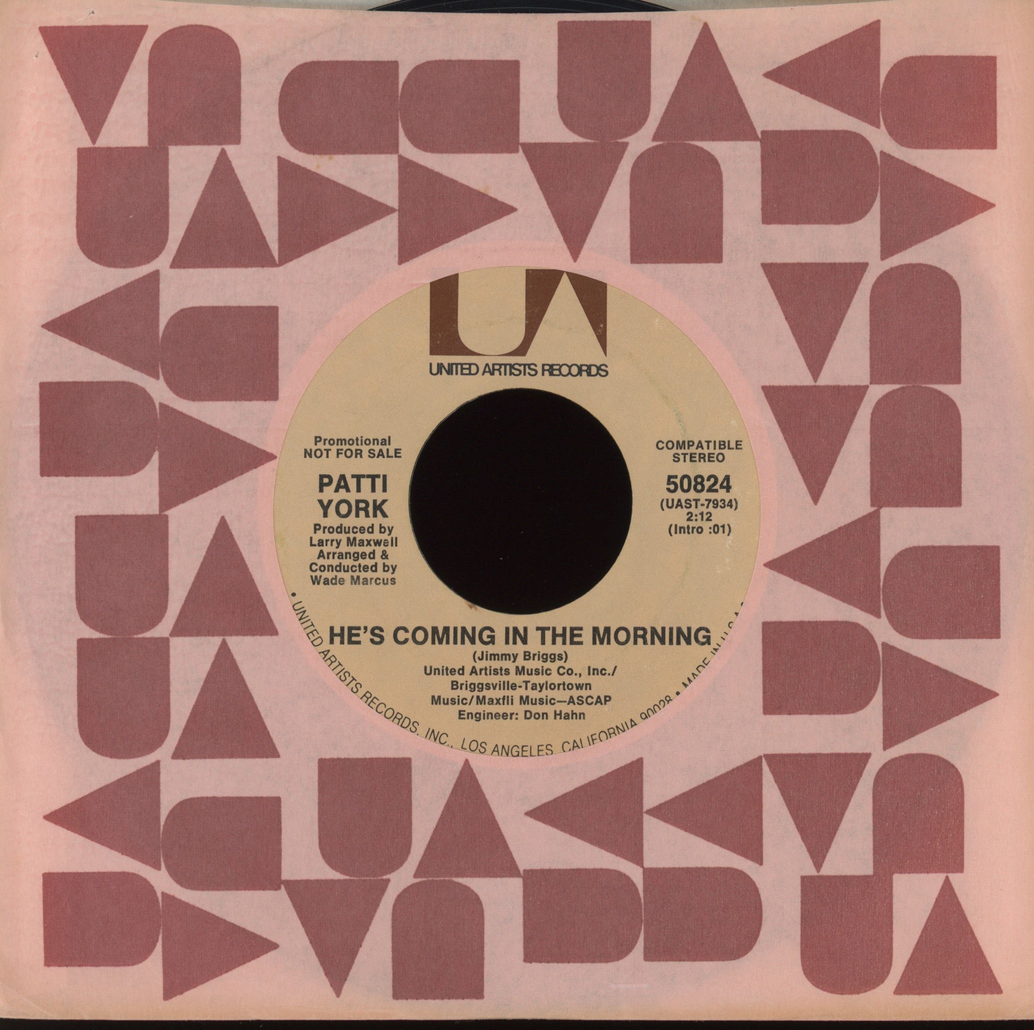 Patti York - He's Coming In The Morning on UA Promo Crossover Soul 45