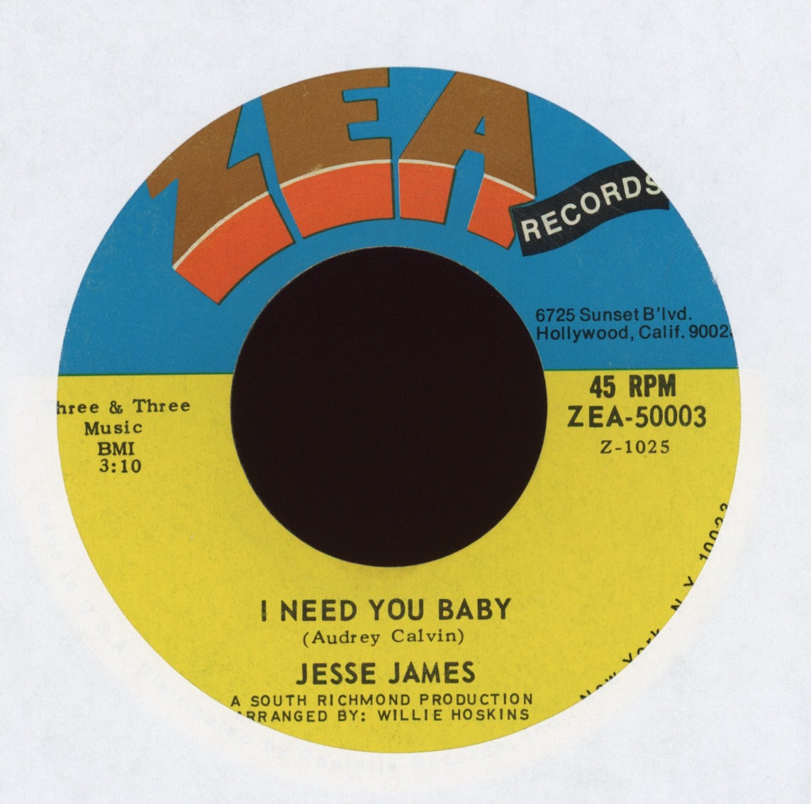 Jesse James - I Need You Baby on ZEA Sweet Soul 45