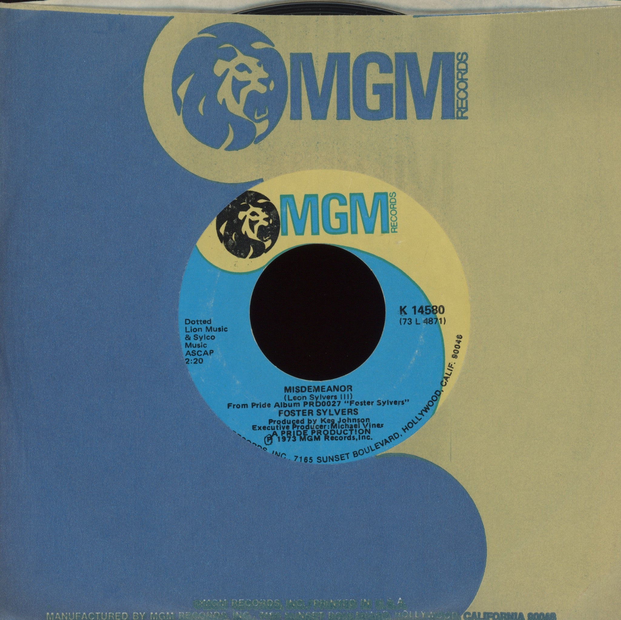 Foster Sylvers - Misdemeanor on MGM Fubk 45