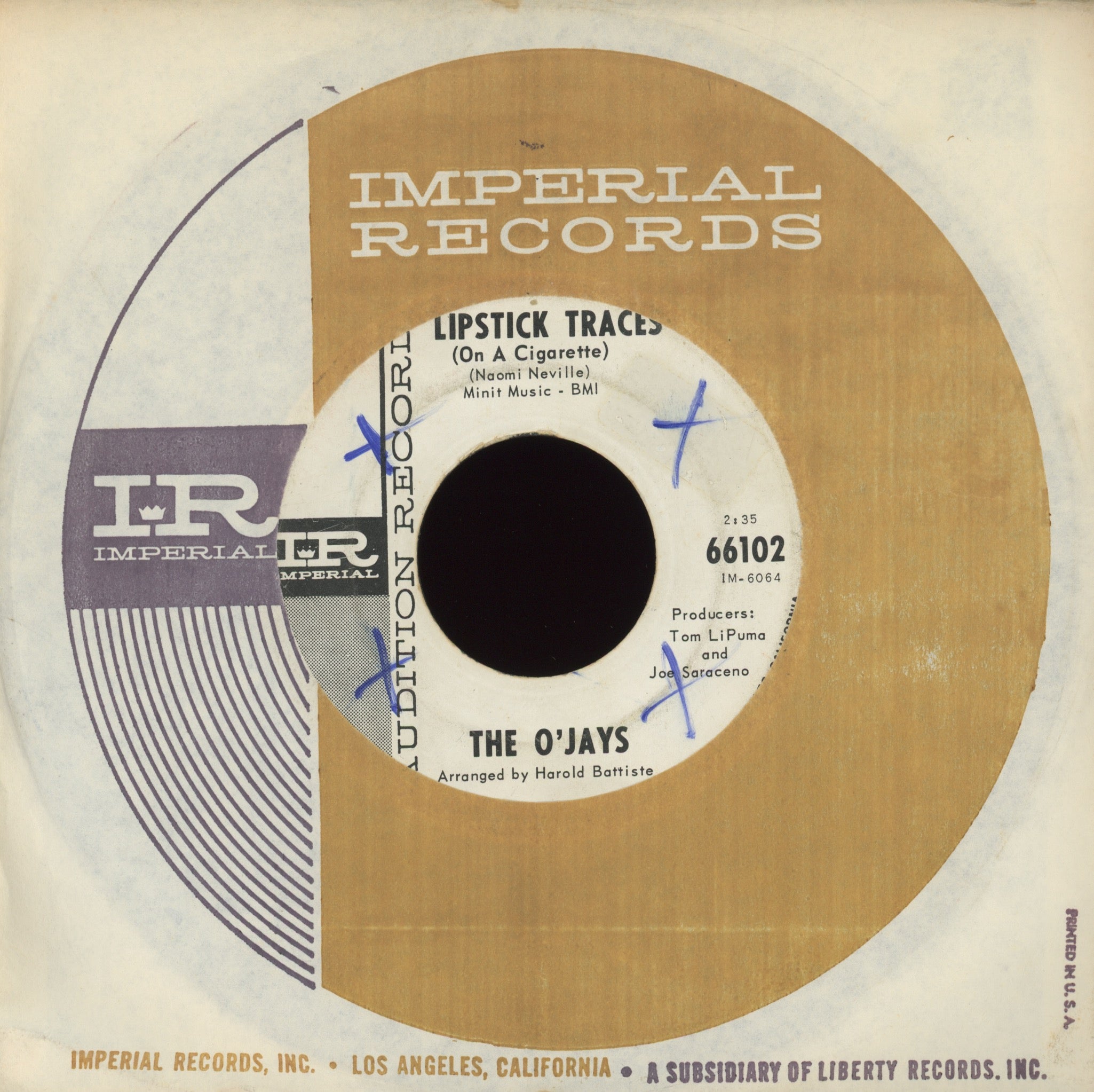 The O'Jays - Lipstick Traces (On A Cigarette) on Imperial Promo Northern Soul 45