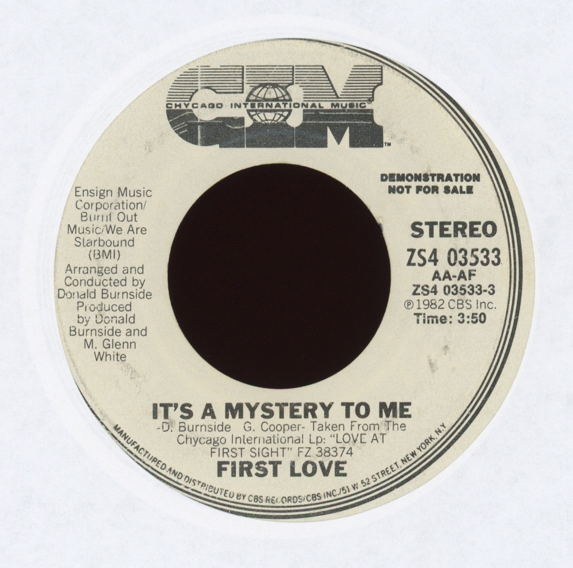 First Love - It's A Mystery To Me on CIM Promo Modern Soul 45